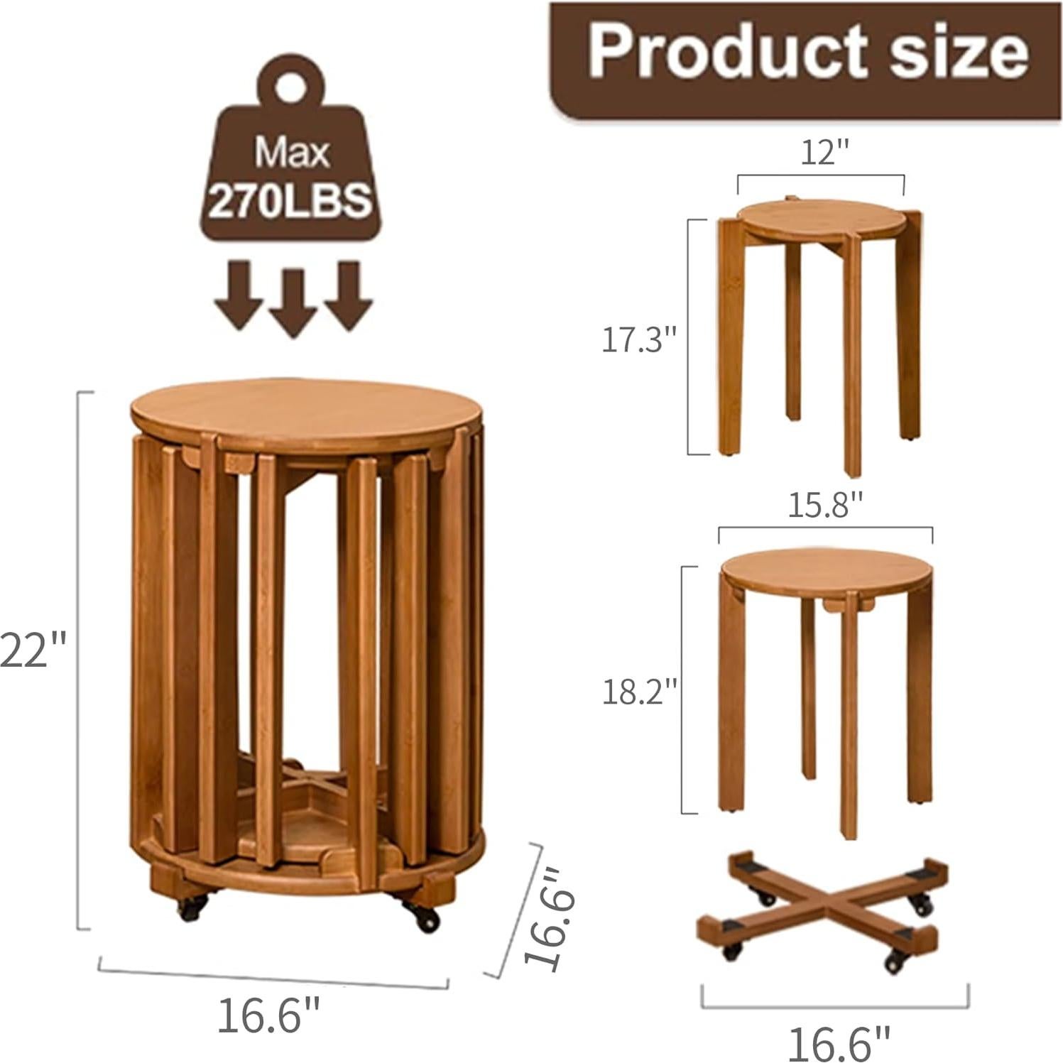 Stackable Stools Set of 4, 18Inch Wooden Stools with Round Top No Installation Required Stackable End Table for Kitchen Island,Dining Room,Bedroom,Living Room