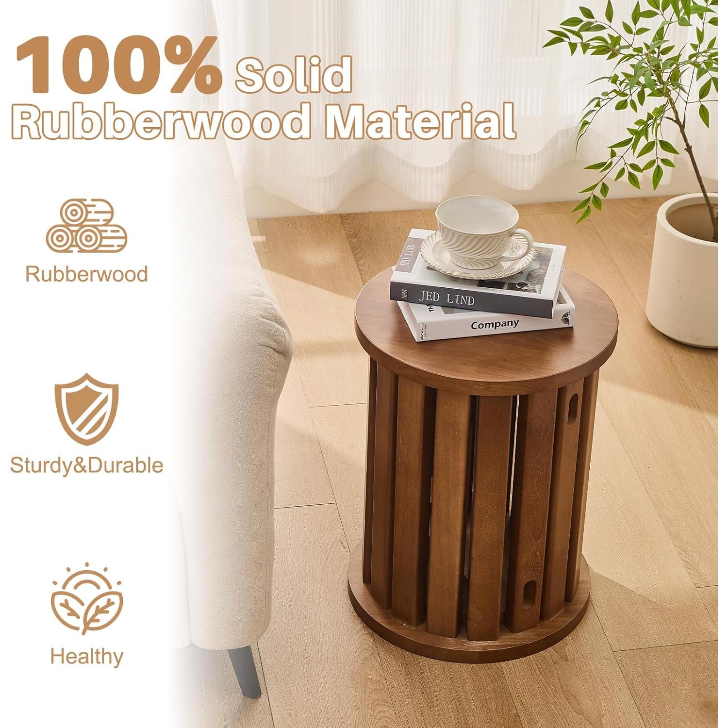 Mesa Lateral Apilable CozyDH 4 en 1 de Madera con Ruedas