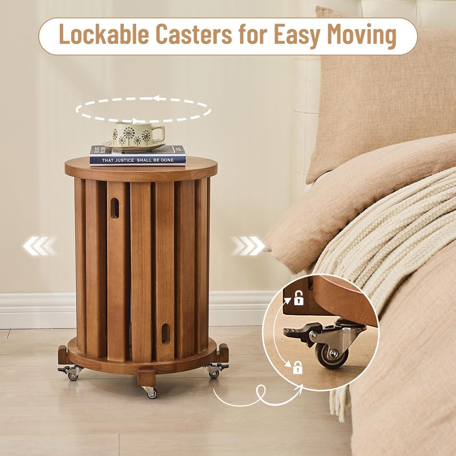 Mesa Lateral Apilable CozyDH 4 en 1 de Madera con Ruedas