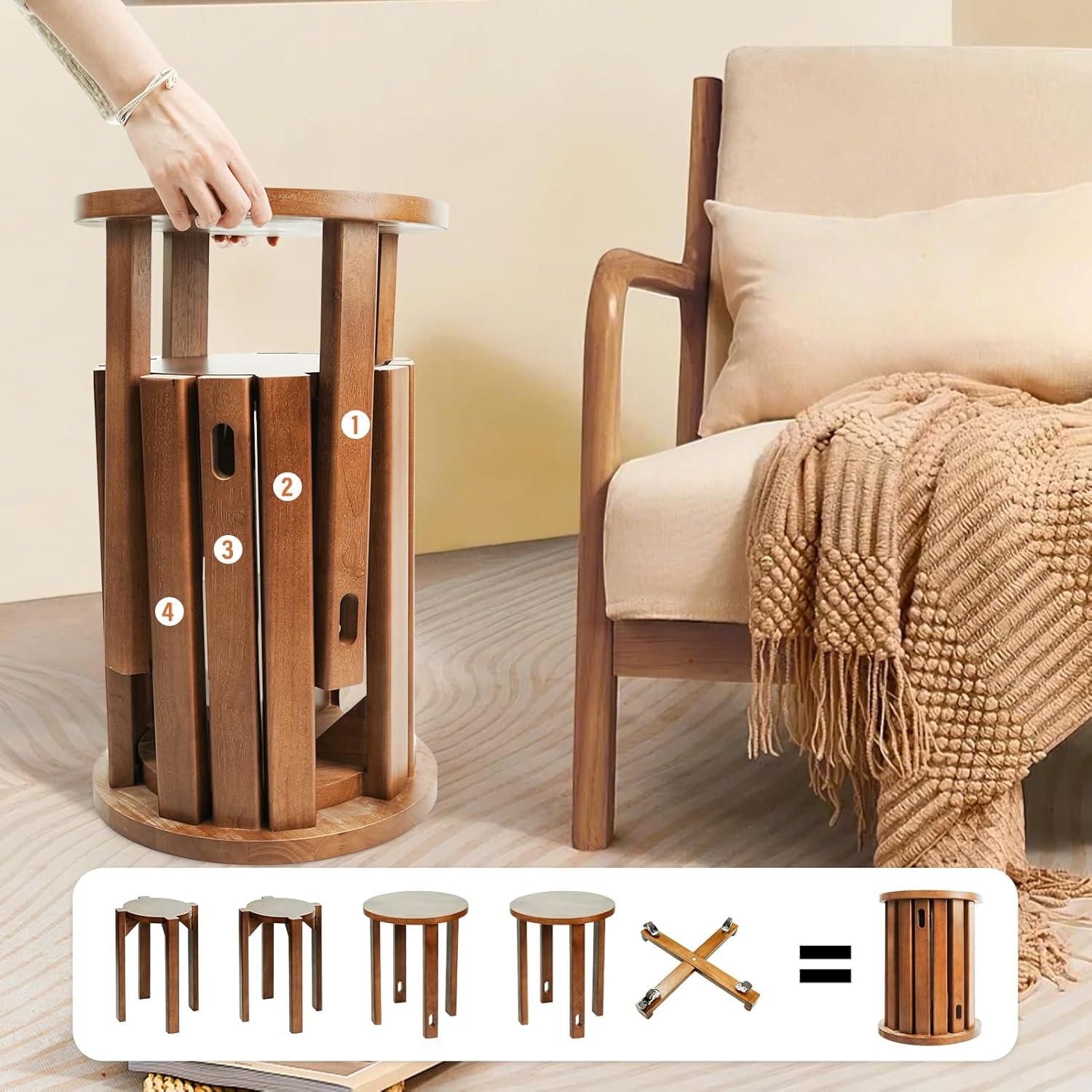 Mesa Lateral Apilable CozyDH 4 en 1 de Madera con Ruedas