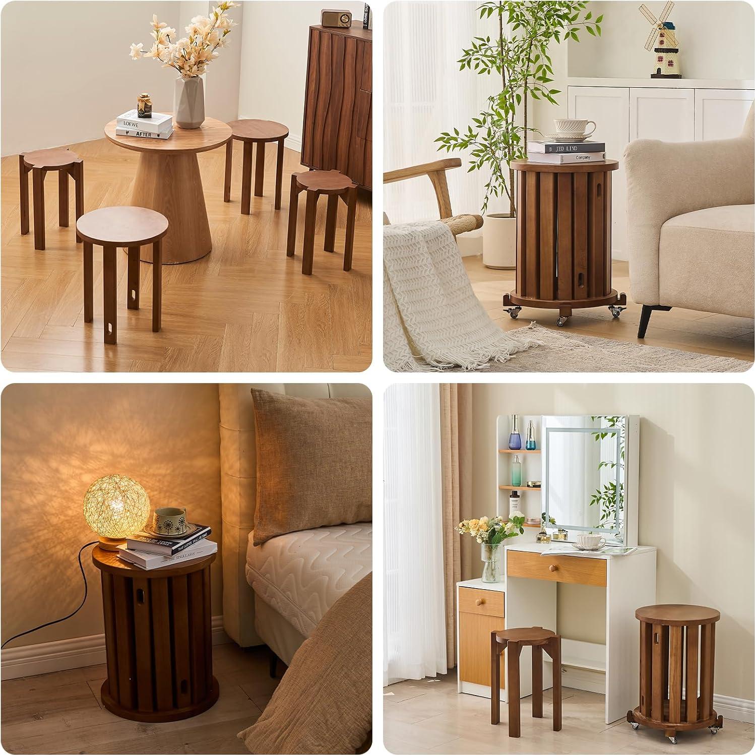 Mesa Lateral Apilable CozyDH 4 en 1 de Madera con Ruedas