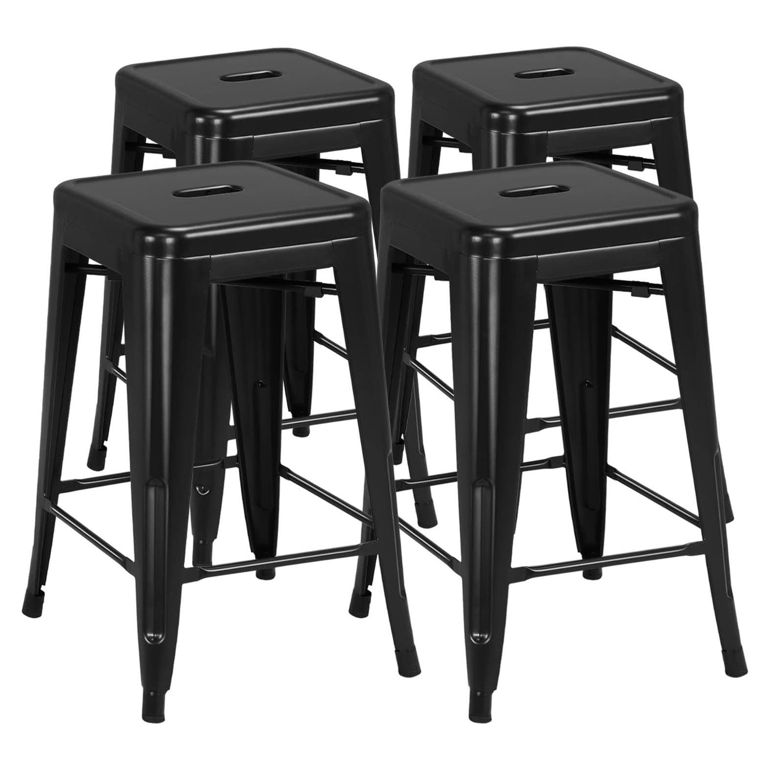 Taburetes de Bar Apilables Yaheetech Metal Negro 60.96 cm - Juego de 4