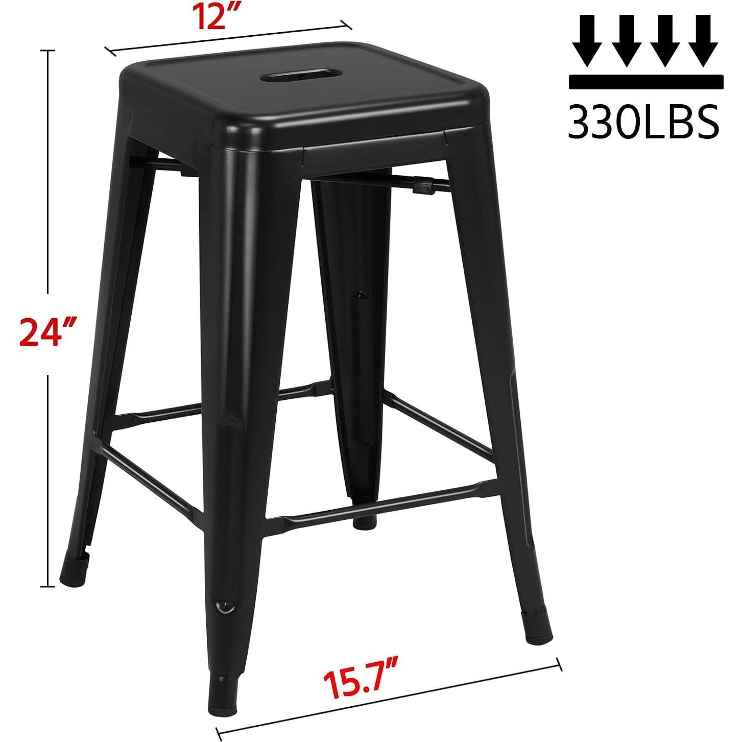 Taburetes de Bar Apilables Yaheetech Metal Negro 60.96 cm - Juego de 4