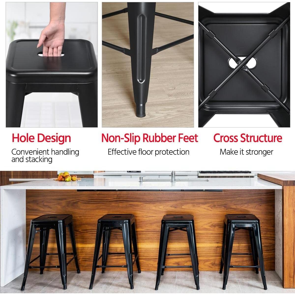 Taburetes de Bar Apilables Yaheetech Metal Negro 60.96 cm - Juego de 4