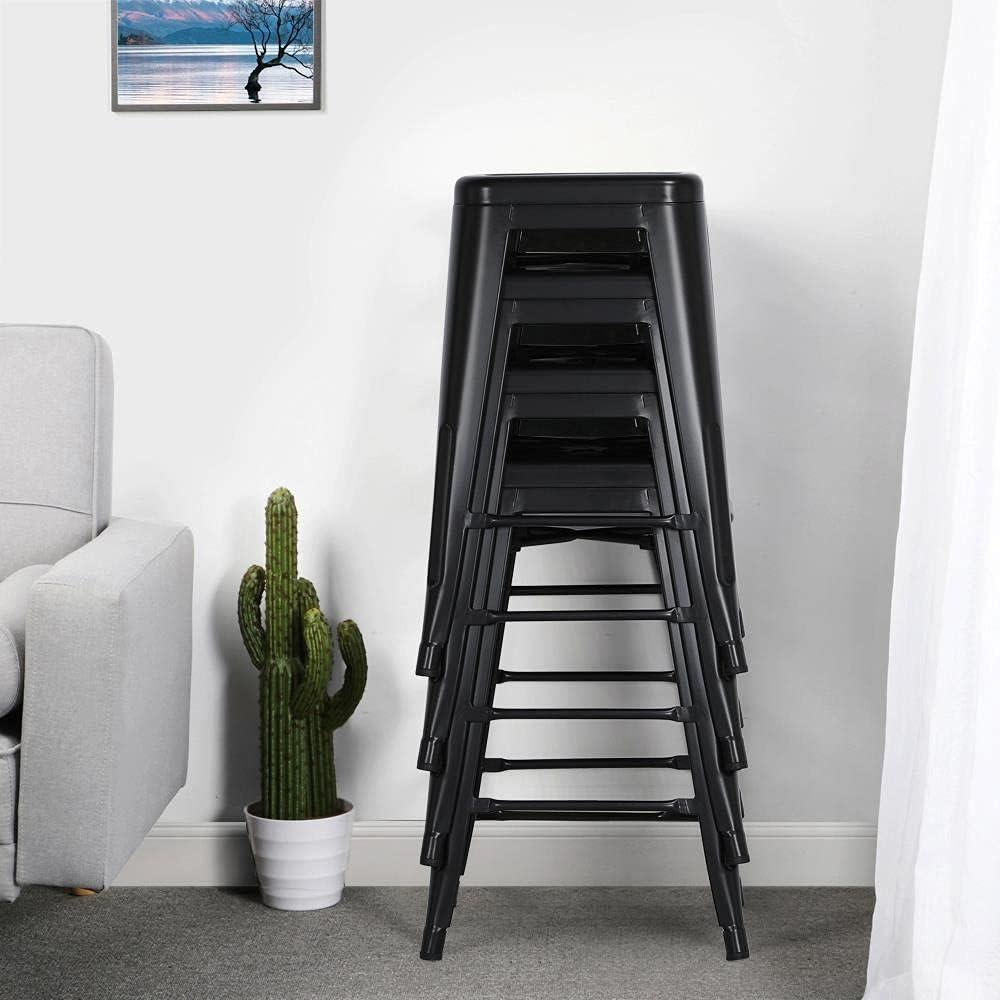 Taburetes de Bar Apilables Yaheetech Metal Negro 60.96 cm - Juego de 4