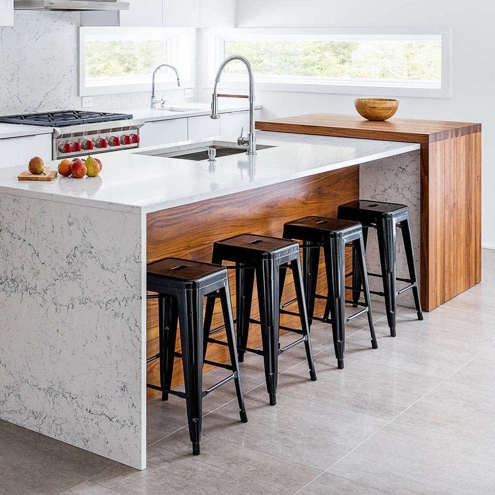 Taburetes de Bar Apilables Yaheetech Metal Negro 60.96 cm - Juego de 4