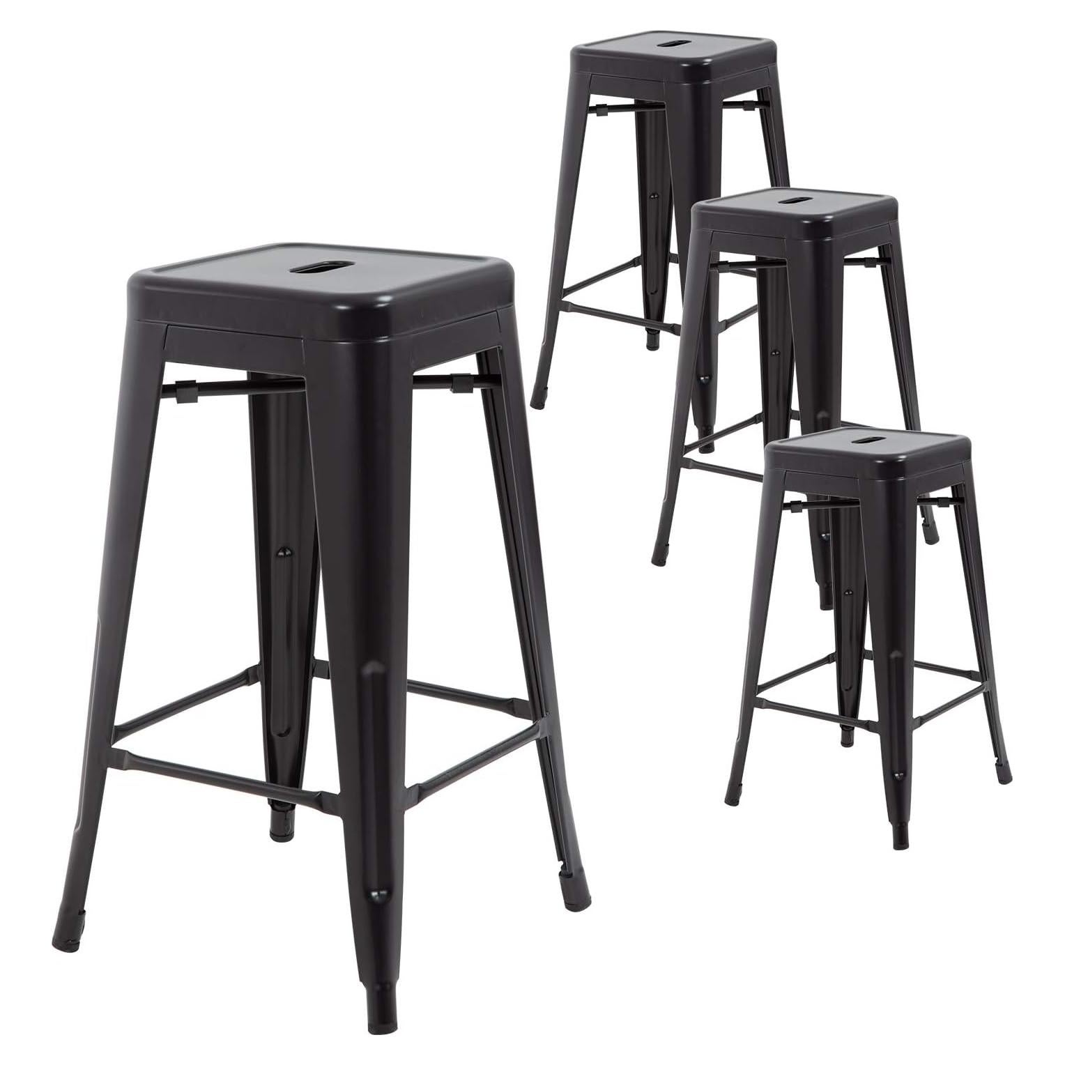 FDW Juego de 4 Taburetes de Bar de Metal 76 cm Negro Apilables