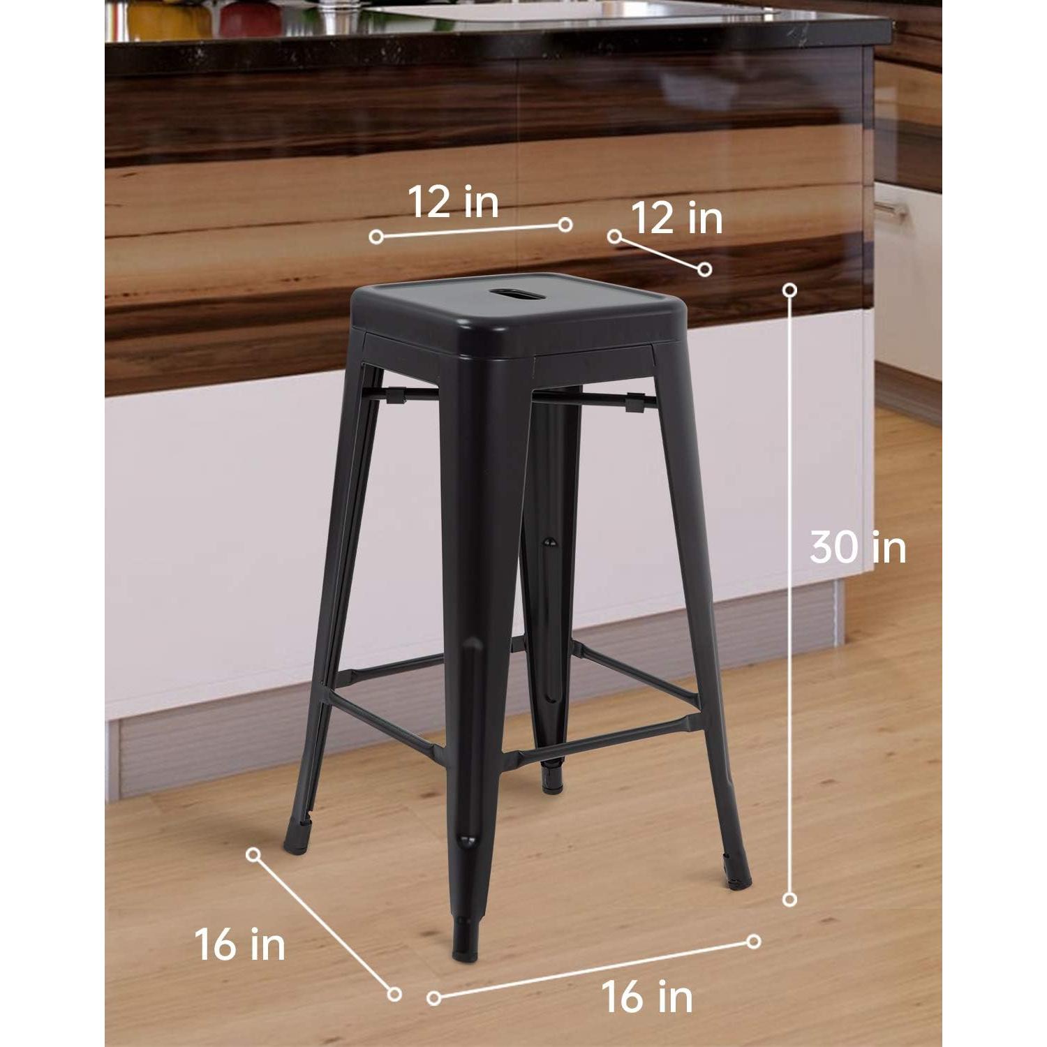 FDW Juego de 4 Taburetes de Bar de Metal 76 cm Negro Apilables