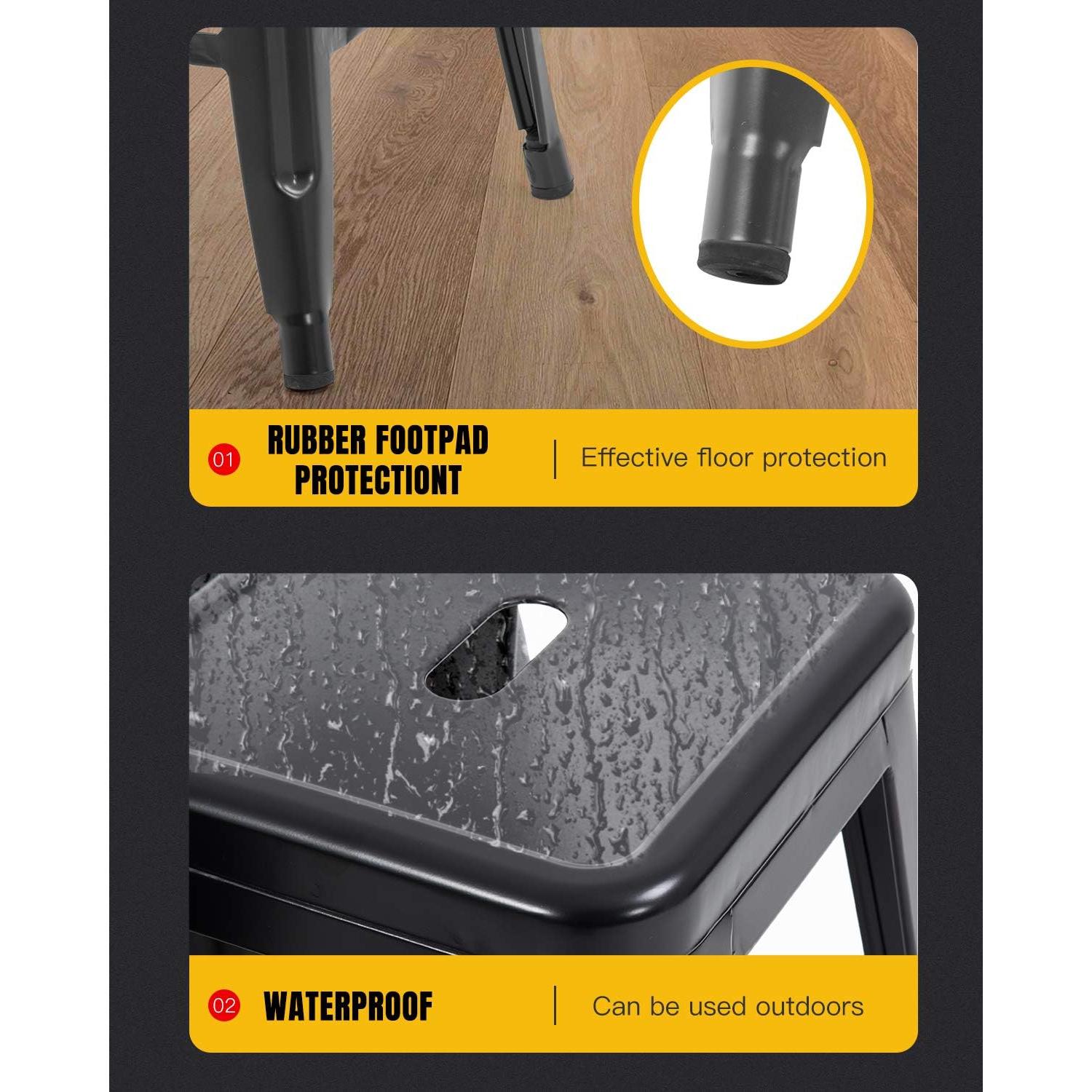 FDW Juego de 4 Taburetes de Bar de Metal 76 cm Negro Apilables