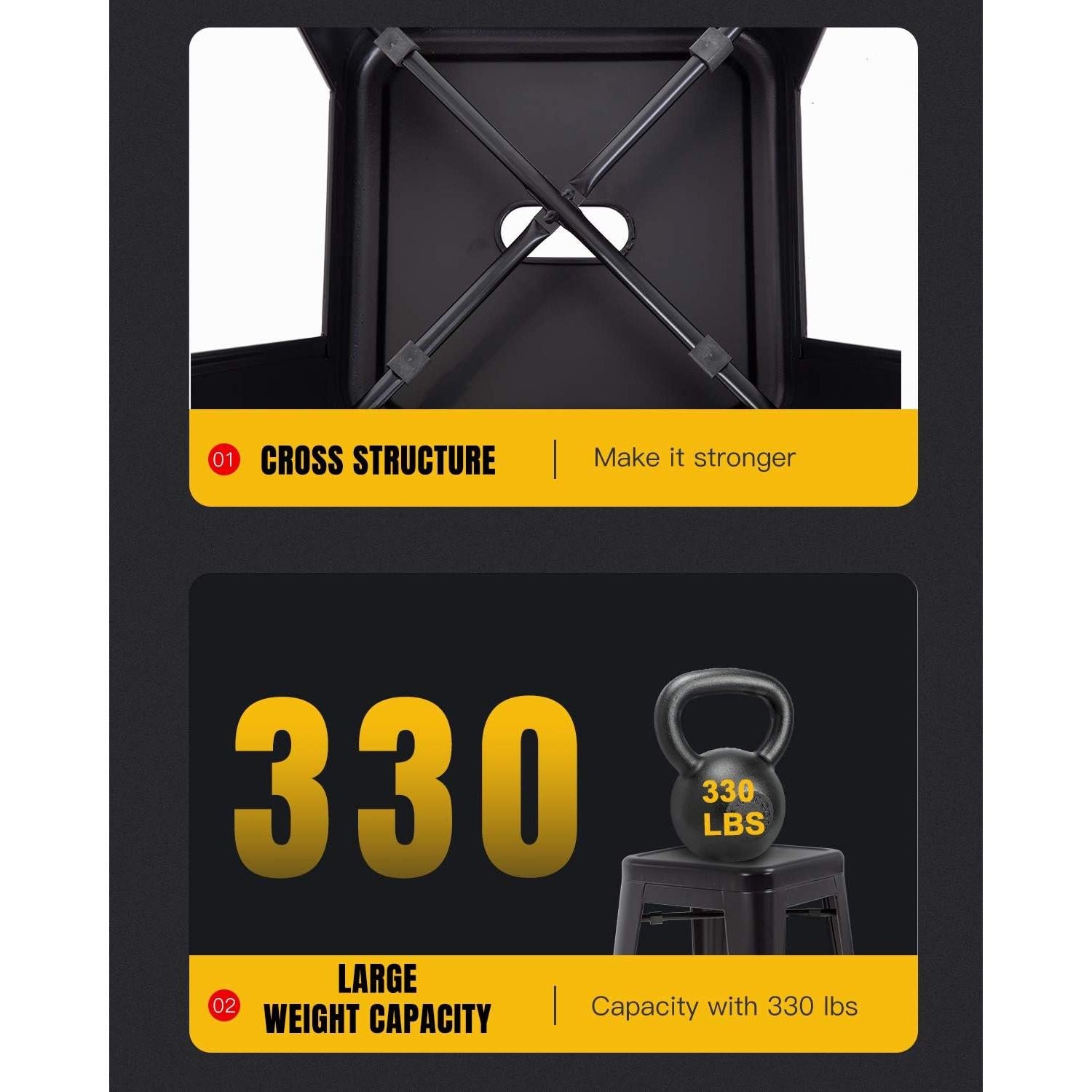 FDW Juego de 4 Taburetes de Bar de Metal 76 cm Negro Apilables