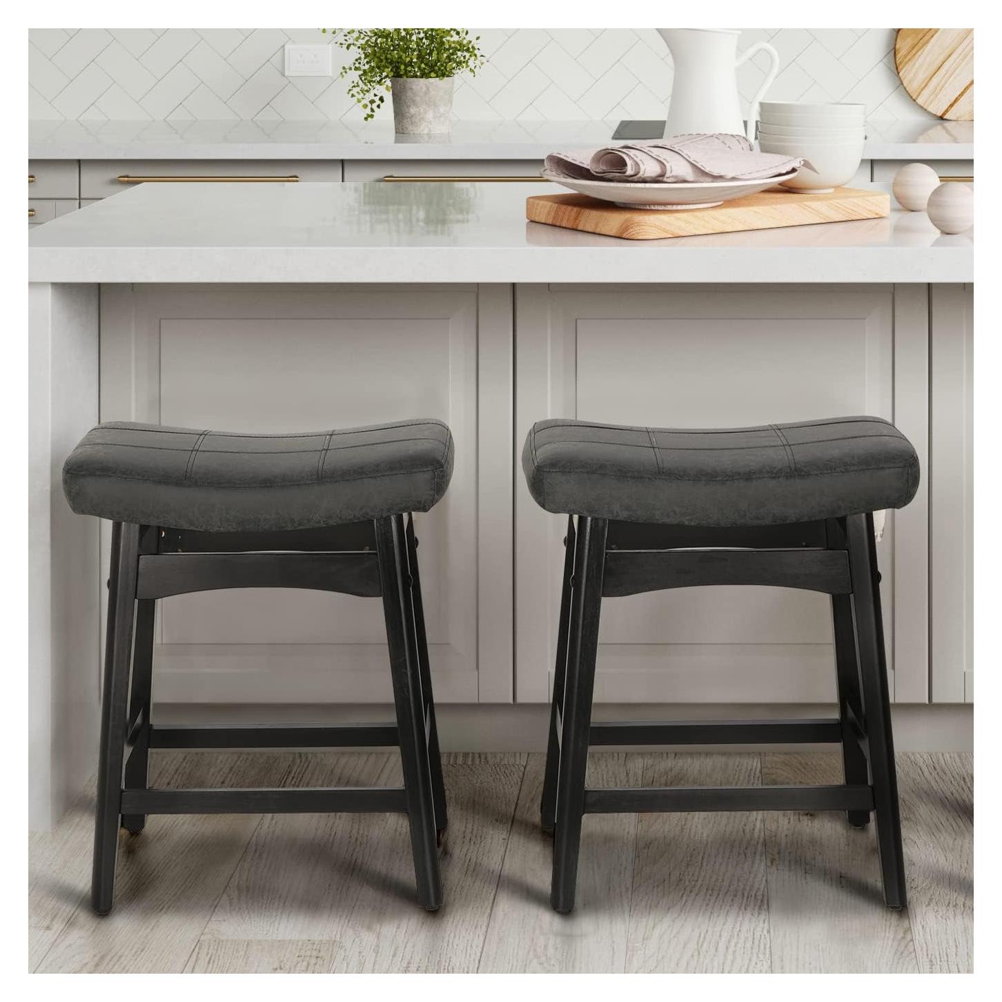 Taburetes de Bar MAISON ARTS Set de 2 Altura 61 cm Negro