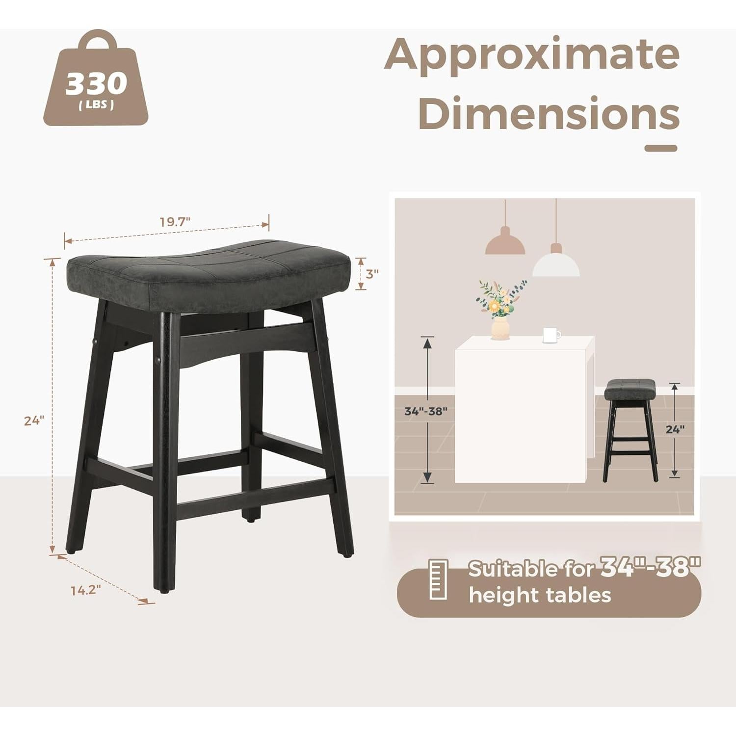 Taburetes de Bar MAISON ARTS Set de 2 Altura 61 cm Negro