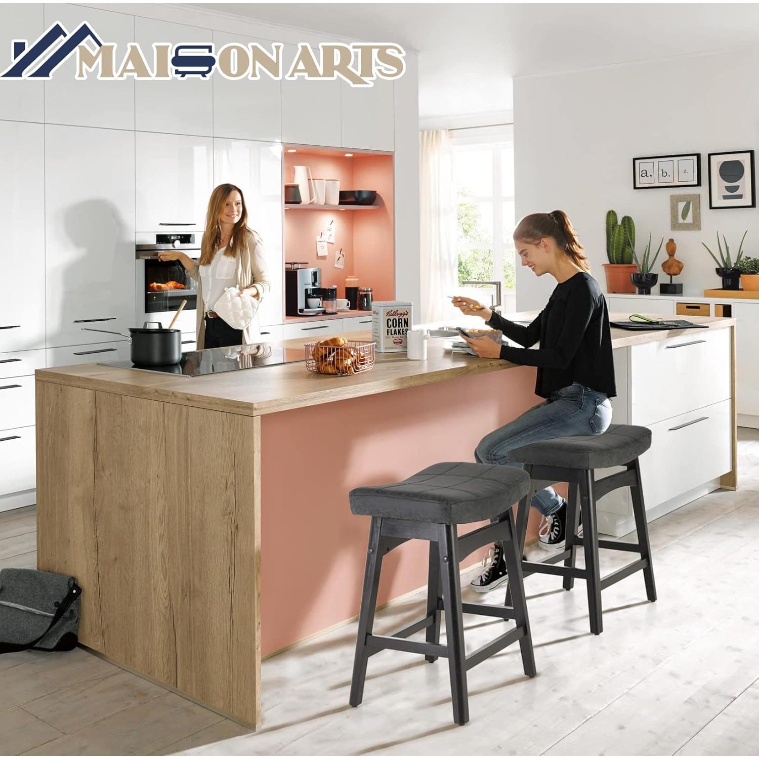 Taburetes de Bar MAISON ARTS Set de 2 Altura 61 cm Negro