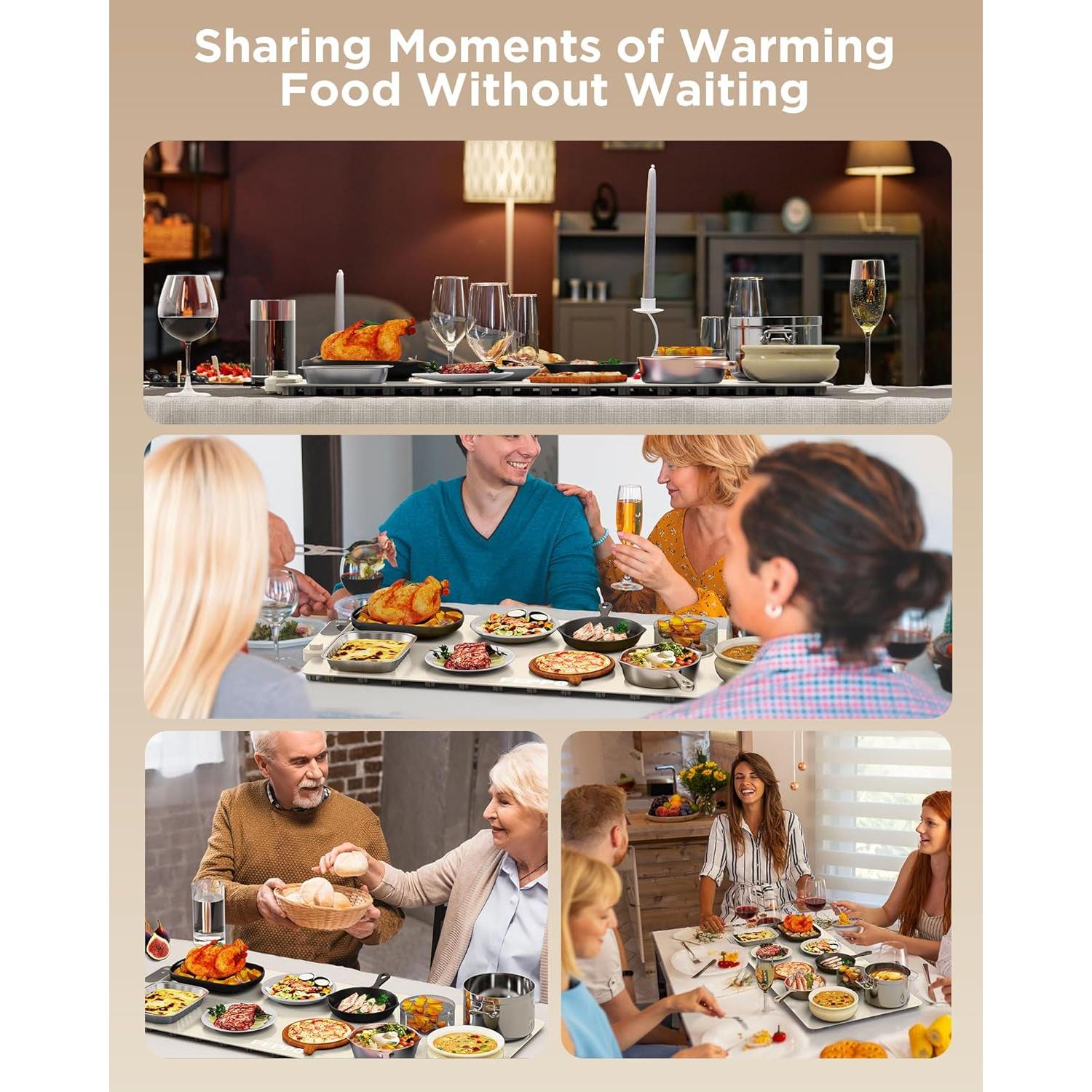 FEPPO Food Warming Mat, (XXL 35”x16”) Electric Warming Trays for Buffets Party, Fast Full-Surface Heating Mat for Food with 19 Level Adjustable Temperature and 6 Hours Timer, Roll Up Food Warmer