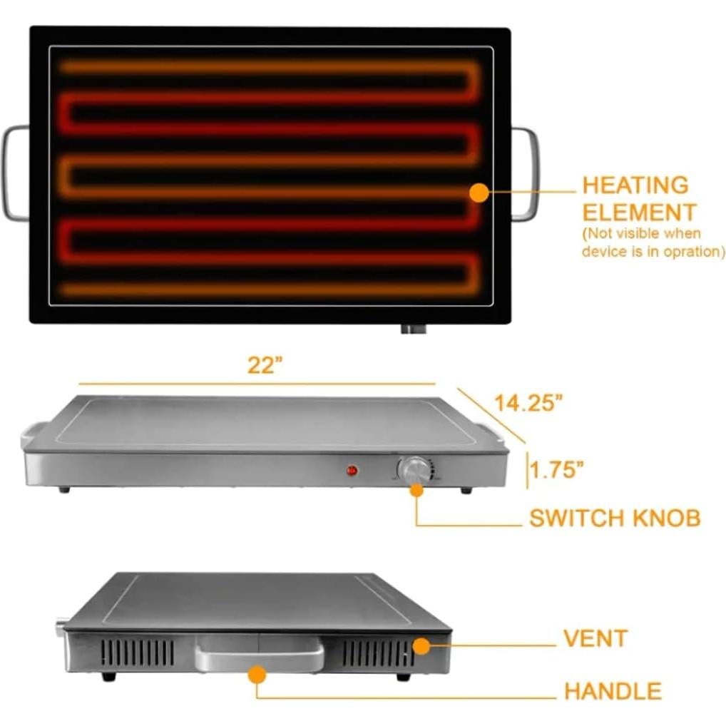Bandeja Calentadora Eléctrica MegaChef 60.96 cm con Control de Temperatura