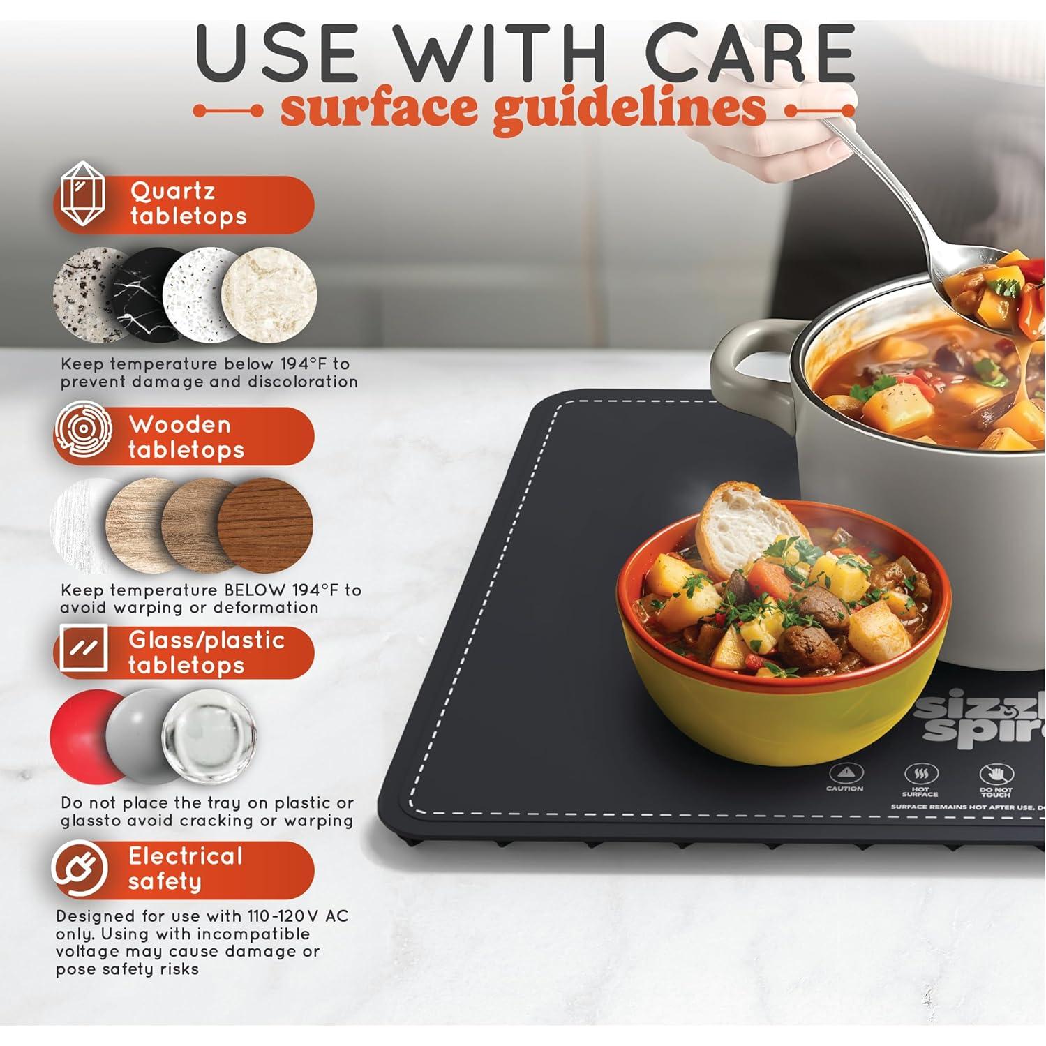 Bandeja Calentadora Eléctrica Sizzle Spire 100°C Silicona Negra