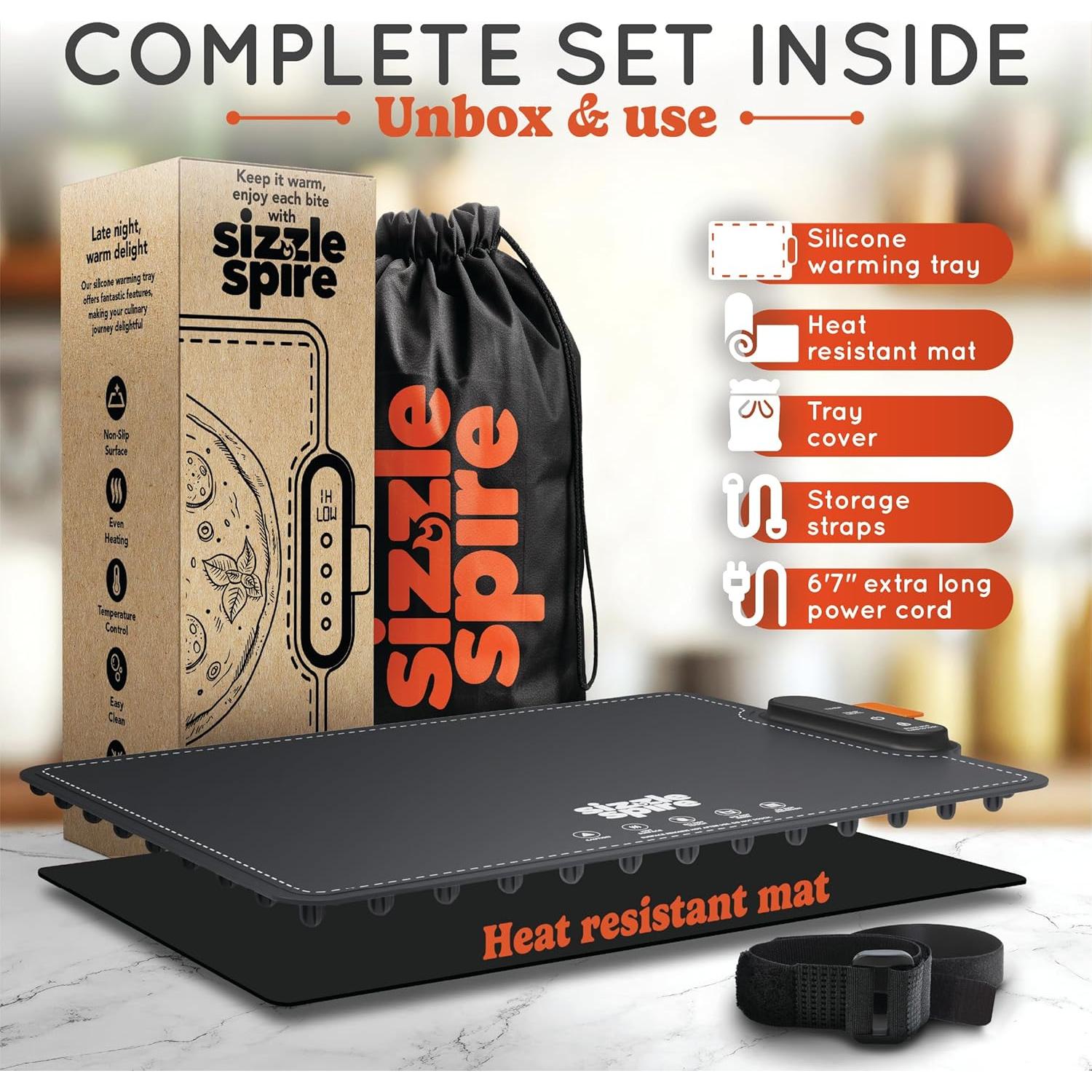 Bandeja Calentadora Eléctrica Sizzle Spire 100°C Silicona Negra