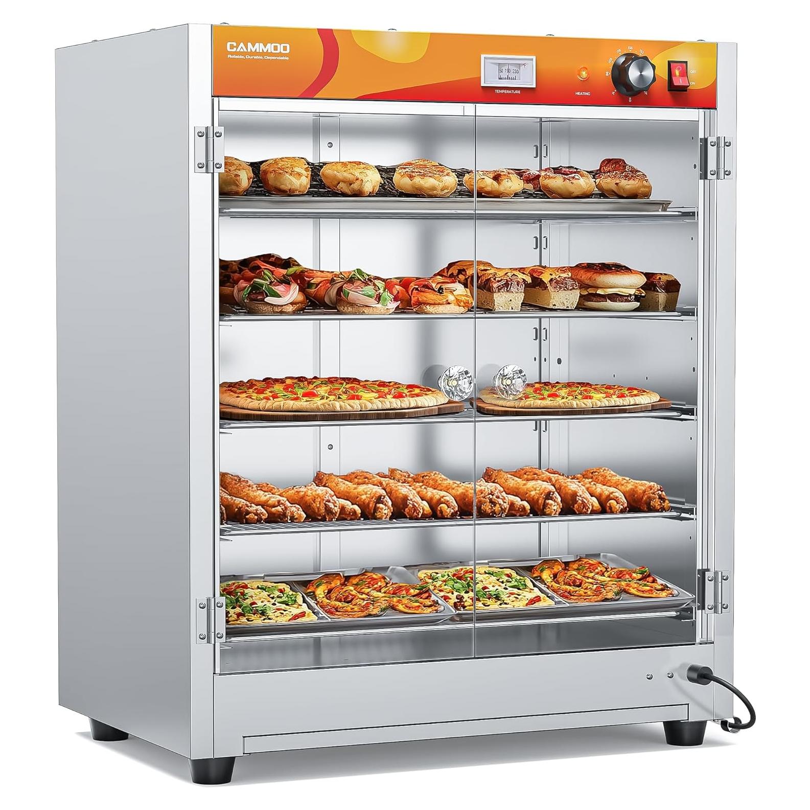 133Qt 5-Tier 900W Commercial Food Warmer with 304 Blued Stainless Steel Heating Element, 5MM Double-Tempered Glass Door, Adjustable Shelves, Electric Catering Hot Box Countertop Heated Holding Cabinet