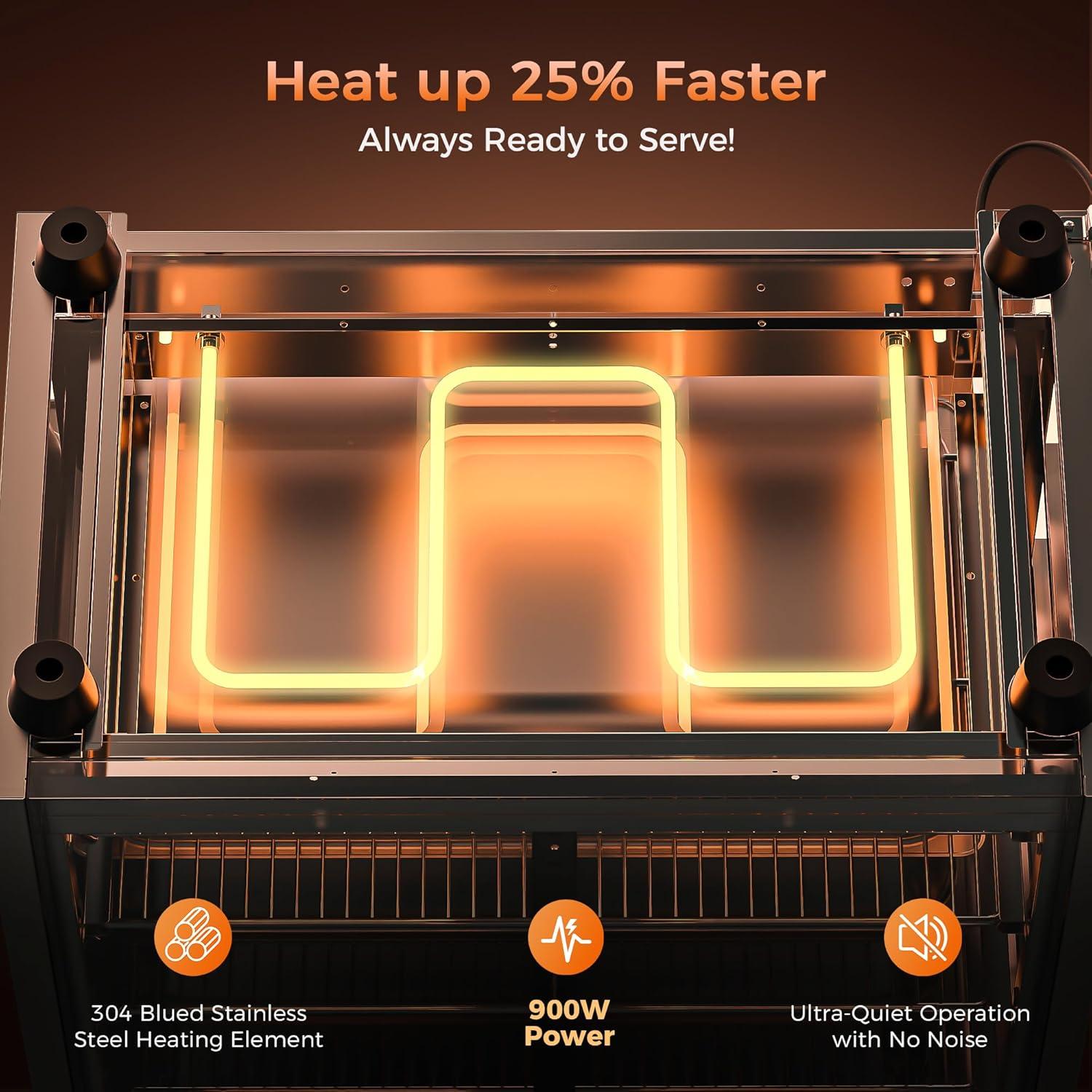 133Qt 5-Tier 900W Commercial Food Warmer with 304 Blued Stainless Steel Heating Element, 5MM Double-Tempered Glass Door, Adjustable Shelves, Electric Catering Hot Box Countertop Heated Holding Cabinet