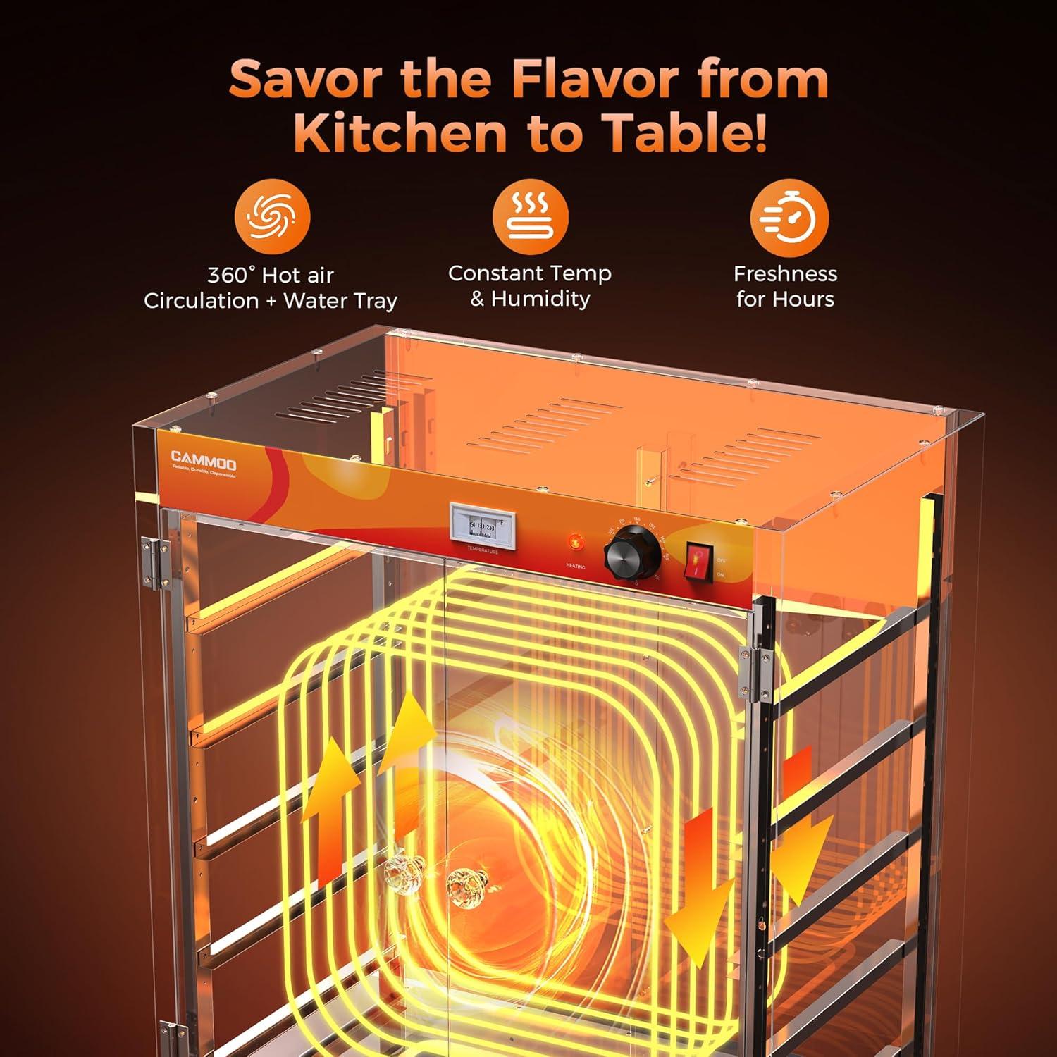 133Qt 5-Tier 900W Commercial Food Warmer with 304 Blued Stainless Steel Heating Element, 5MM Double-Tempered Glass Door, Adjustable Shelves, Electric Catering Hot Box Countertop Heated Holding Cabinet