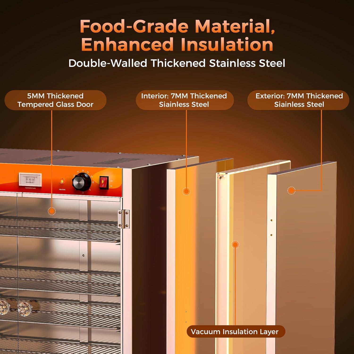 133Qt 5-Tier 900W Commercial Food Warmer with 304 Blued Stainless Steel Heating Element, 5MM Double-Tempered Glass Door, Adjustable Shelves, Electric Catering Hot Box Countertop Heated Holding Cabinet