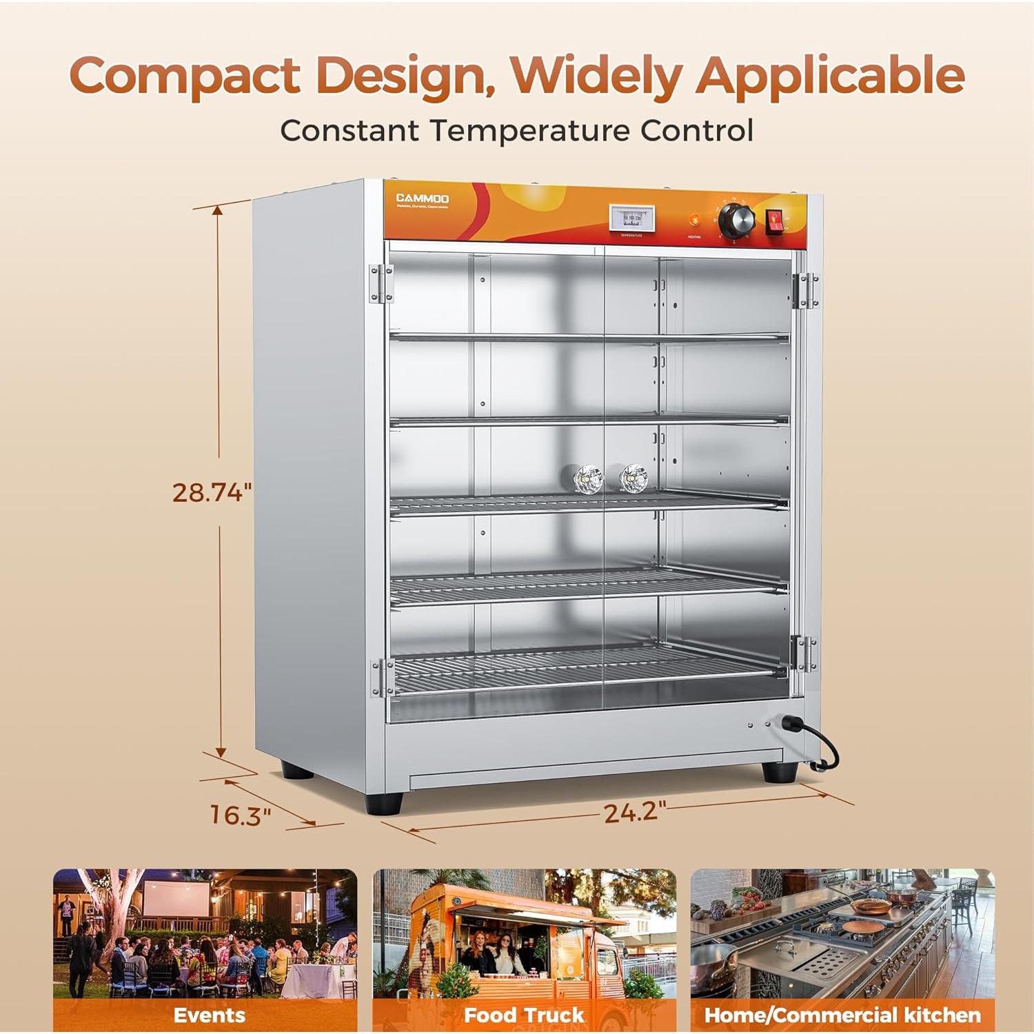 133Qt 5-Tier 900W Commercial Food Warmer with 304 Blued Stainless Steel Heating Element, 5MM Double-Tempered Glass Door, Adjustable Shelves, Electric Catering Hot Box Countertop Heated Holding Cabinet