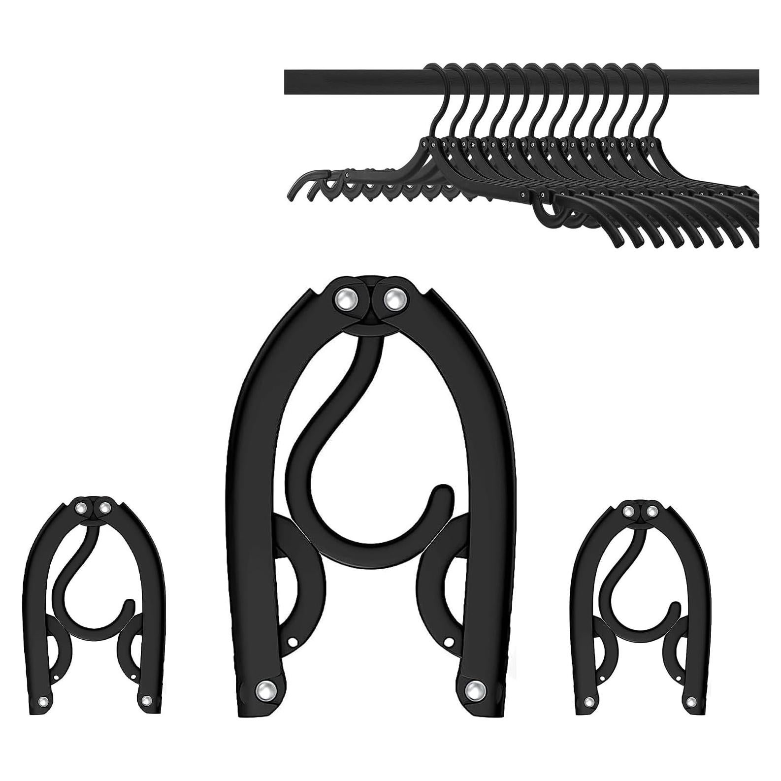 12PCS Travel Folding Hangers Portable Clothes Hangers Multifunctional Foldable Hanger(Black)