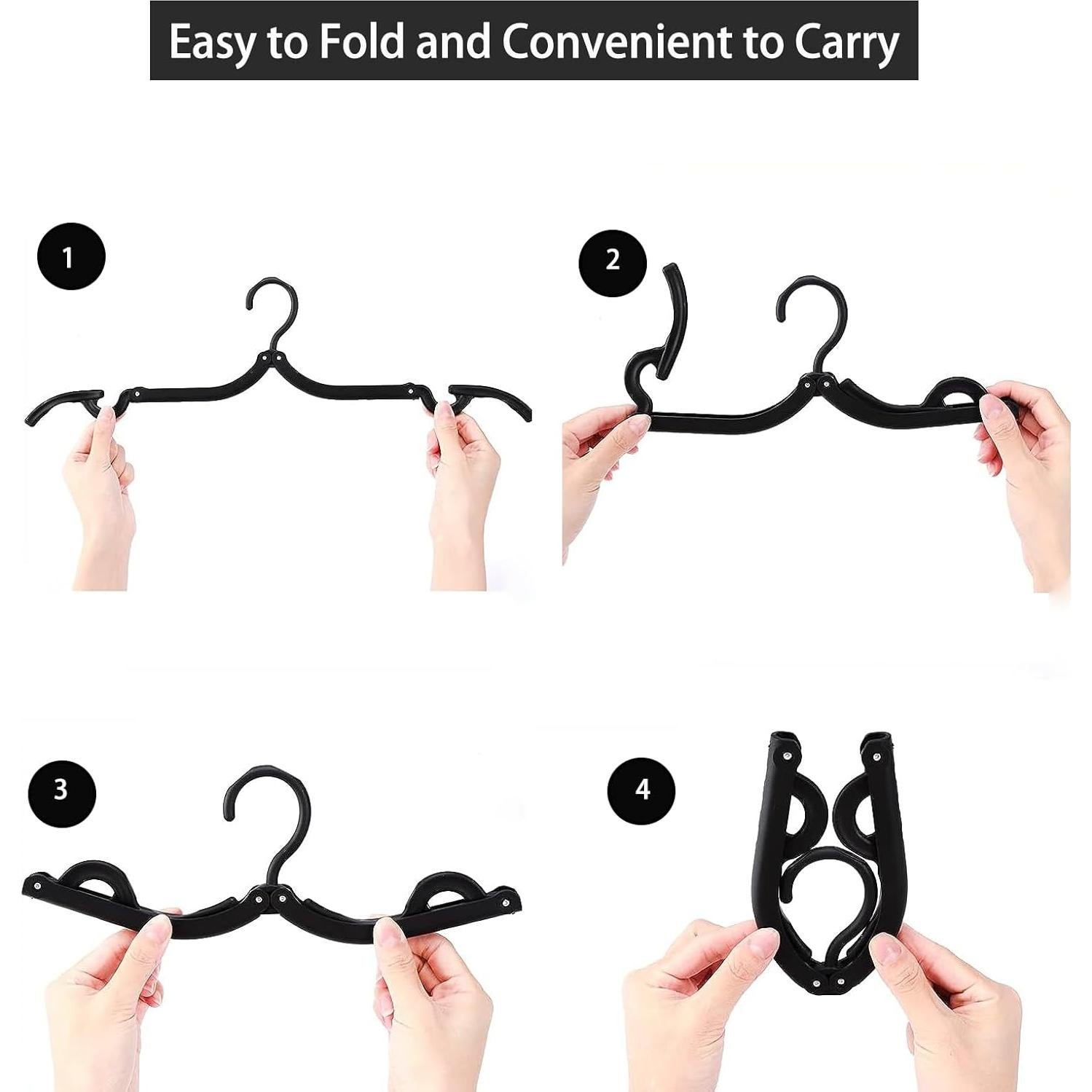 12PCS Travel Folding Hangers Portable Clothes Hangers Multifunctional Foldable Hanger(Black)