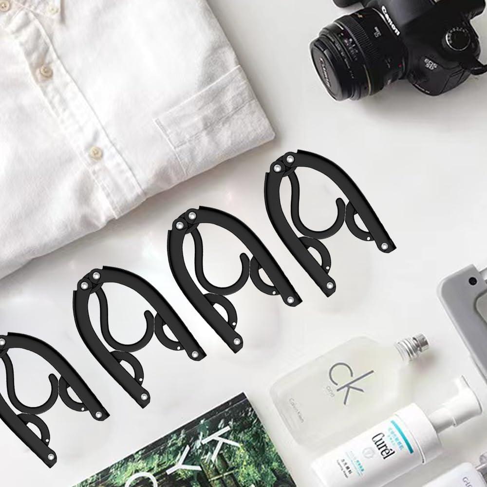 12PCS Travel Folding Hangers Portable Clothes Hangers Multifunctional Foldable Hanger(Black)