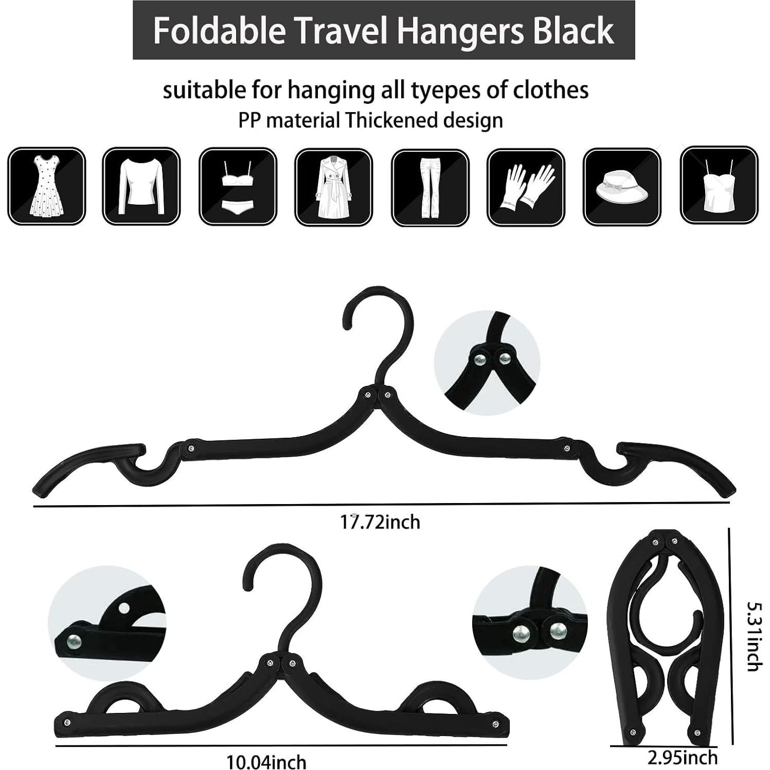 12PCS Travel Folding Hangers Portable Clothes Hangers Multifunctional Foldable Hanger(Black)