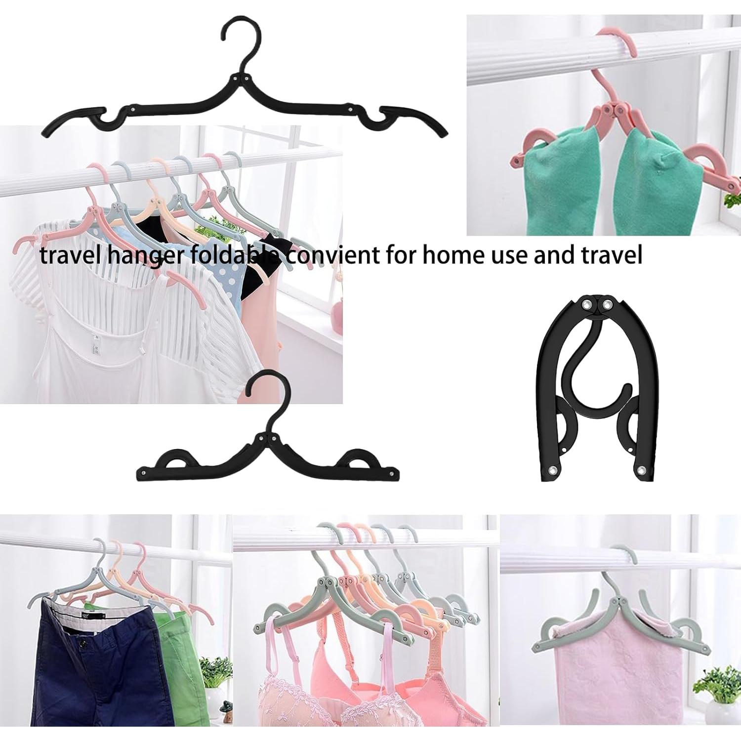 12PCS Travel Folding Hangers Portable Clothes Hangers Multifunctional Foldable Hanger(Black)