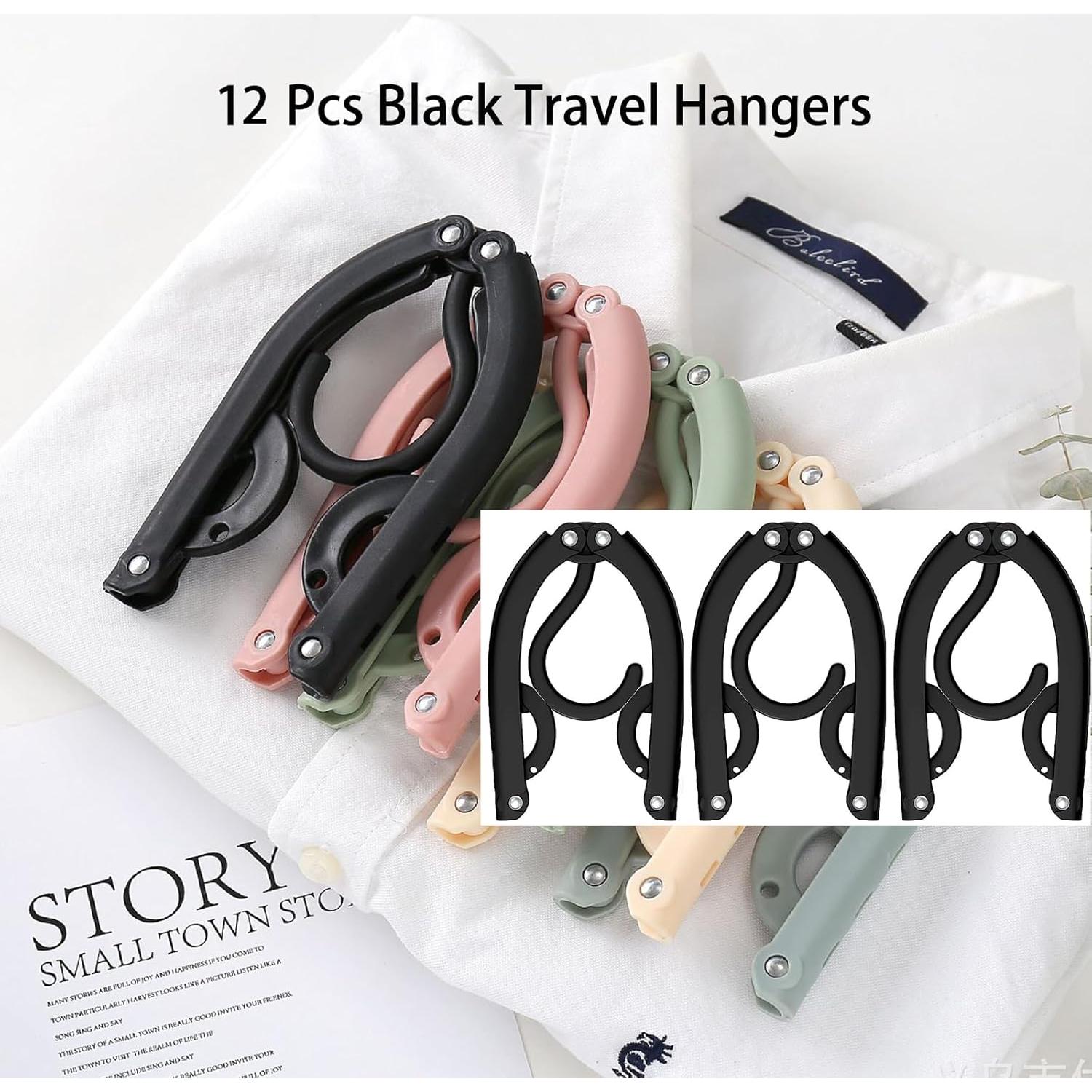 12PCS Travel Folding Hangers Portable Clothes Hangers Multifunctional Foldable Hanger(Black)