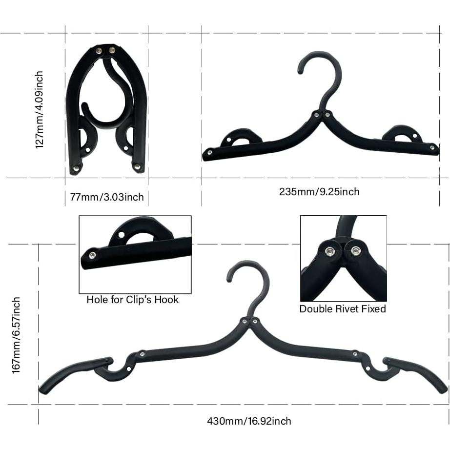 20 Perchas de Viaje Plegables ZCASMOS Antideslizantes Negro Mate