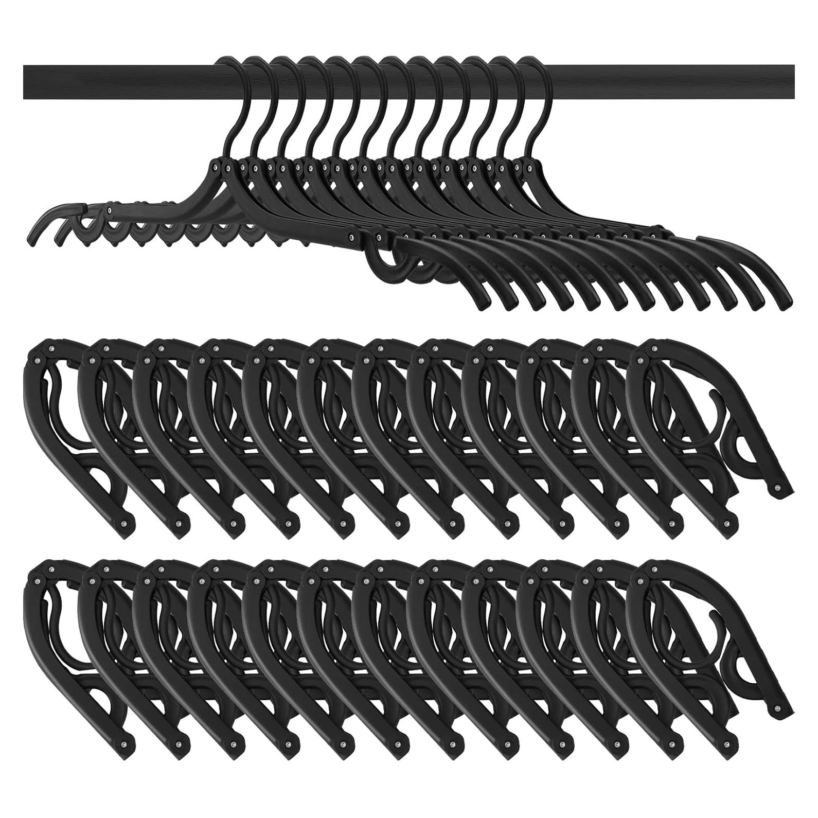 24PCS Travel Hangers, Portable Foldable Clothes Hangers, Black, Non-Slip, Foldable Clothes Drying Rack for Travel and Home