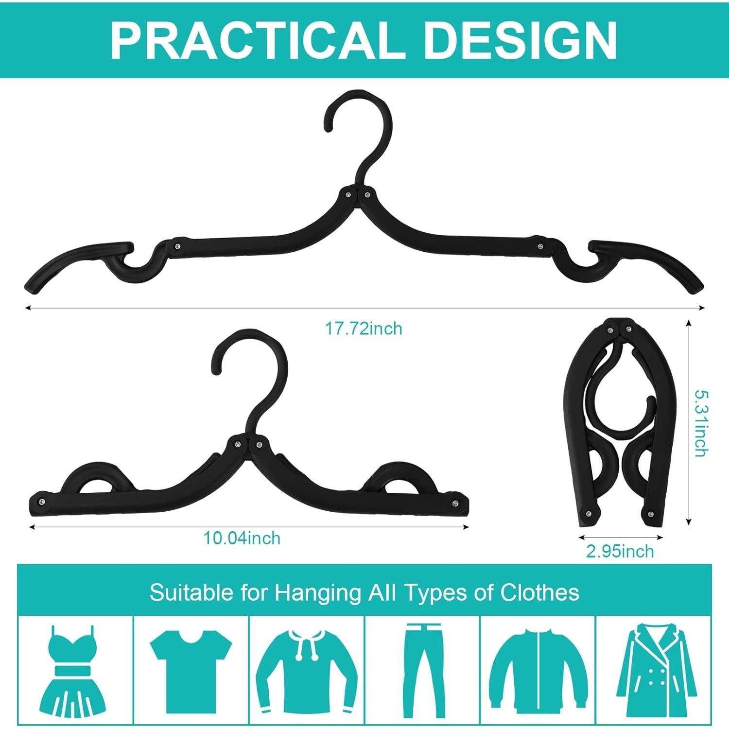 24PCS Travel Hangers, Portable Foldable Clothes Hangers, Black, Non-Slip, Foldable Clothes Drying Rack for Travel and Home
