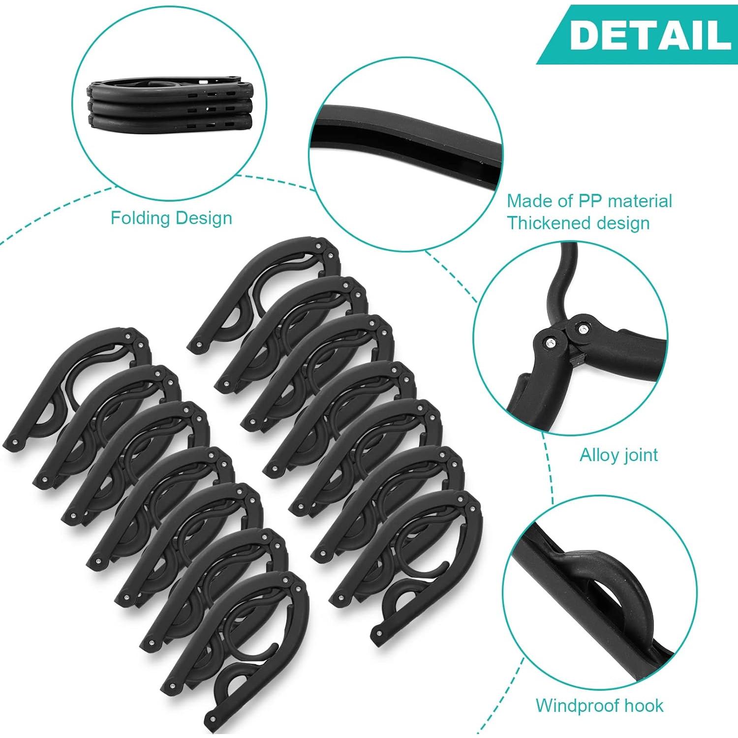 24PCS Travel Hangers, Portable Foldable Clothes Hangers, Black, Non-Slip, Foldable Clothes Drying Rack for Travel and Home