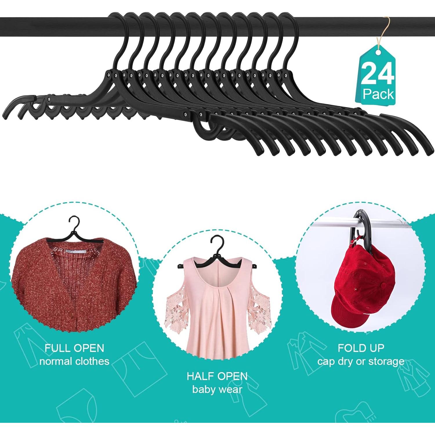 24PCS Travel Hangers, Portable Foldable Clothes Hangers, Black, Non-Slip, Foldable Clothes Drying Rack for Travel and Home