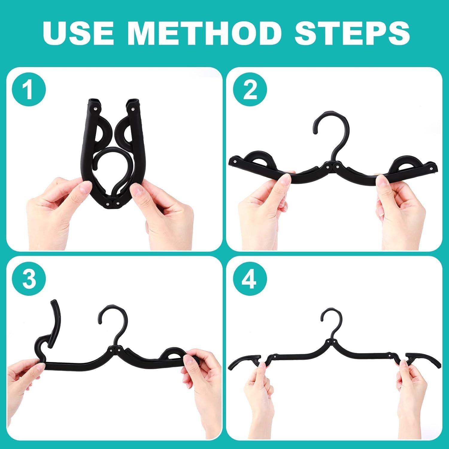 24PCS Travel Hangers, Portable Foldable Clothes Hangers, Black, Non-Slip, Foldable Clothes Drying Rack for Travel and Home