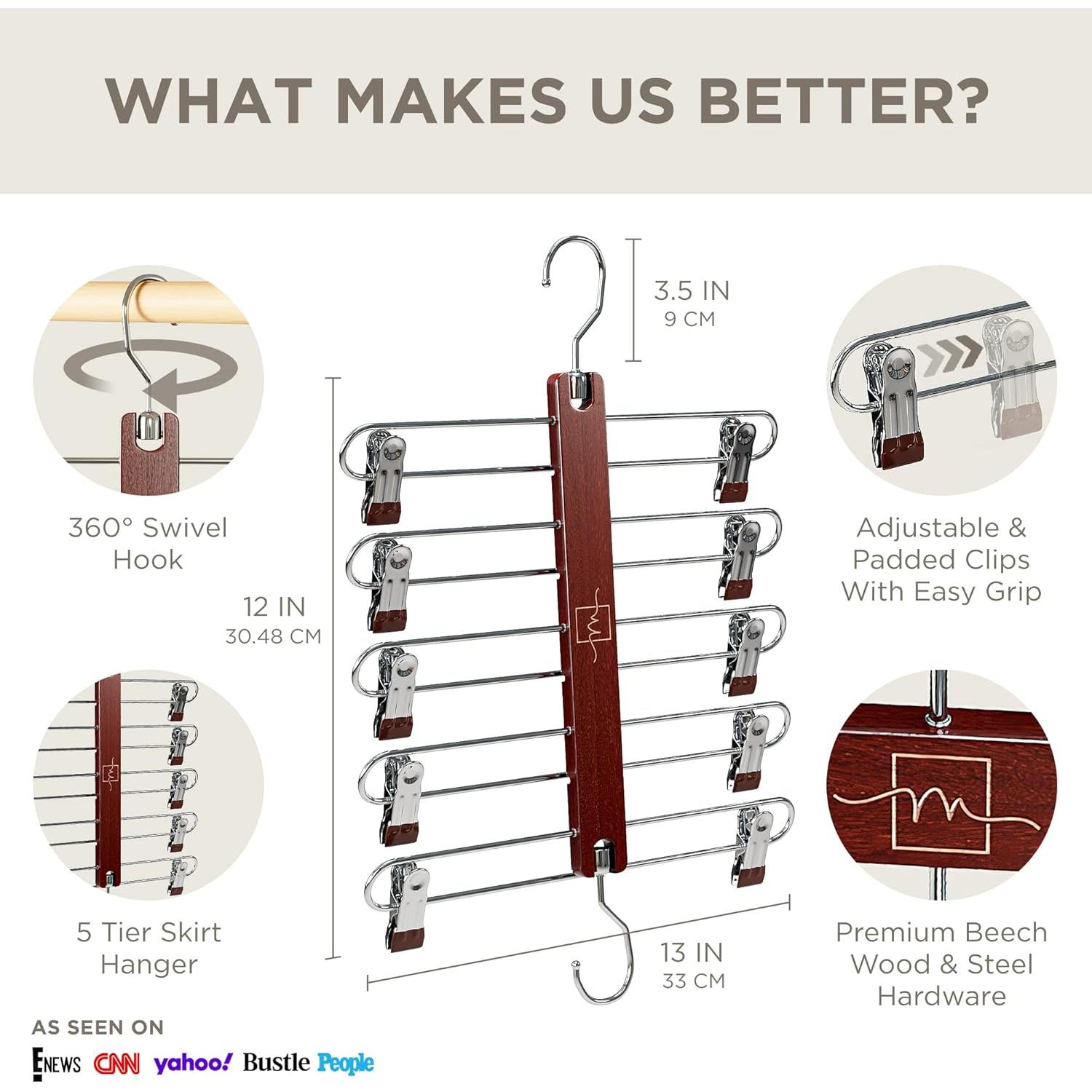 Perchas de Madera MORALVE para Faldas y Pantalones - 2 Paquete