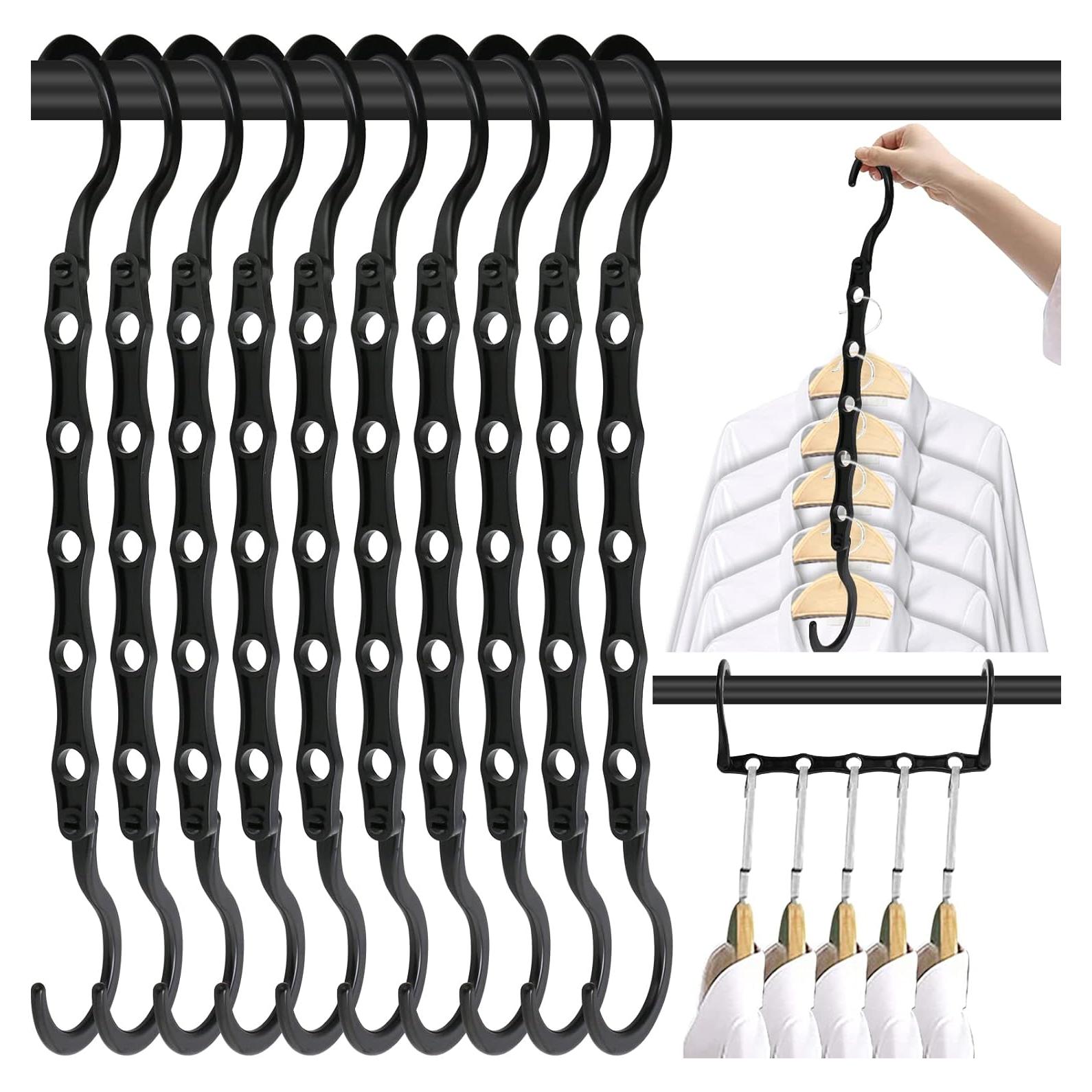 10 Perchas Ahorra Espacio DUCOO - Organizadores de Ropa Negros