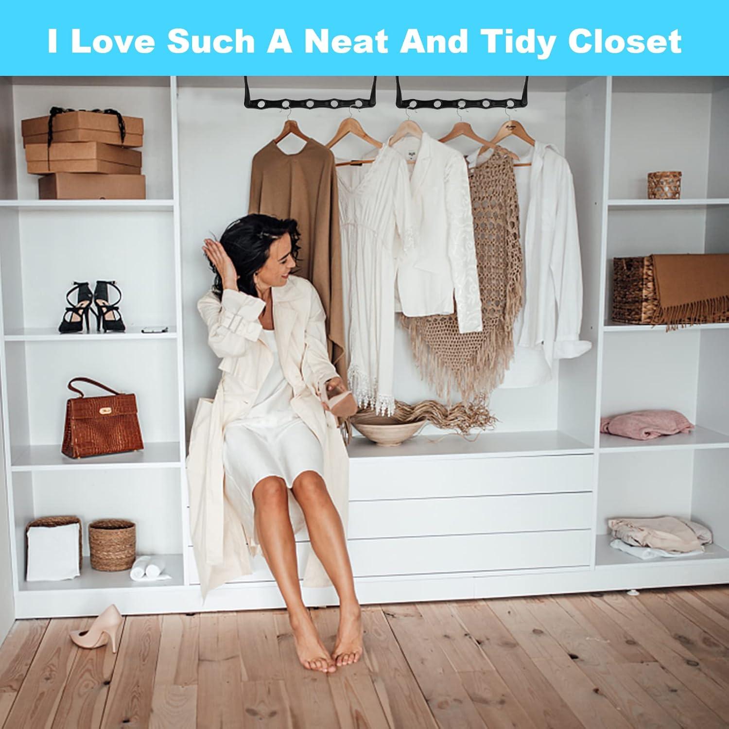 10 Perchas Ahorra Espacio DUCOO - Organizadores de Ropa Negros