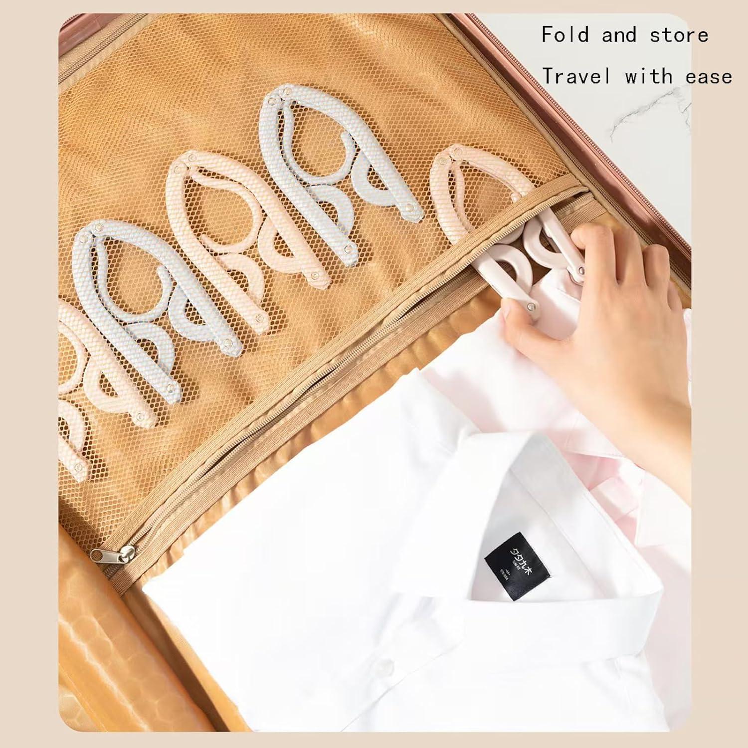 8Pcs Hangers with Clips and 8Pcs Hanger Hooks,Folding Space Saving Hanger Hooks for Clothes Pants Shirts Socks- Storage Bag for Travel