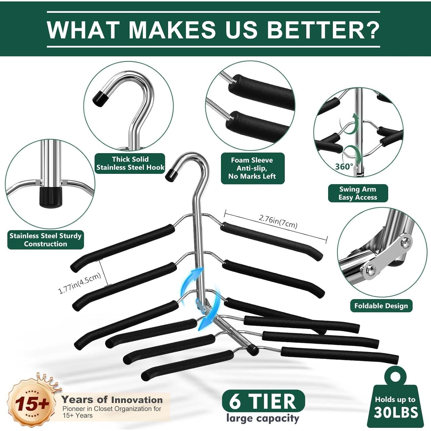 Perchas Ahorra Espacio DOIOWN 6 Niveles Antideslizantes 2 Pzas