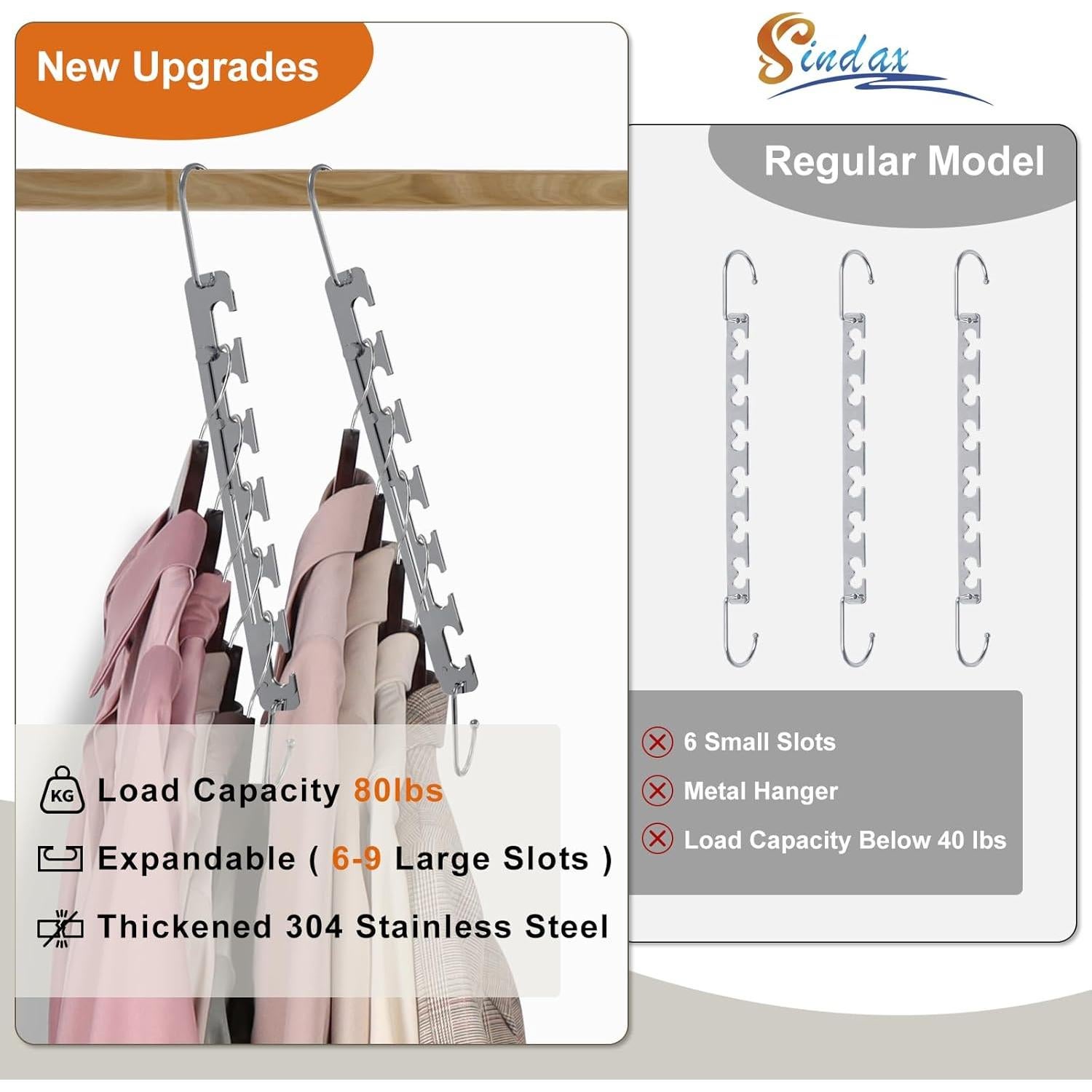 Perchas Telescópicas Sindax de Metal para Ropa - Paquete de 8