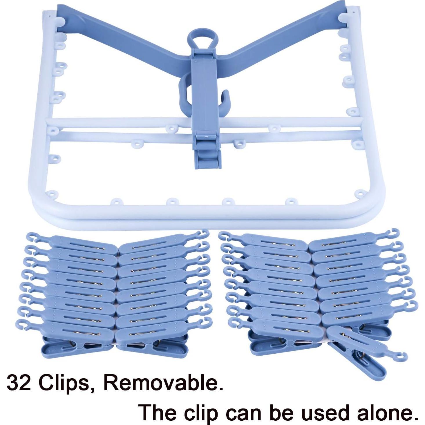 Percha Plegable Foshine Azul con 32 Clips para Secado