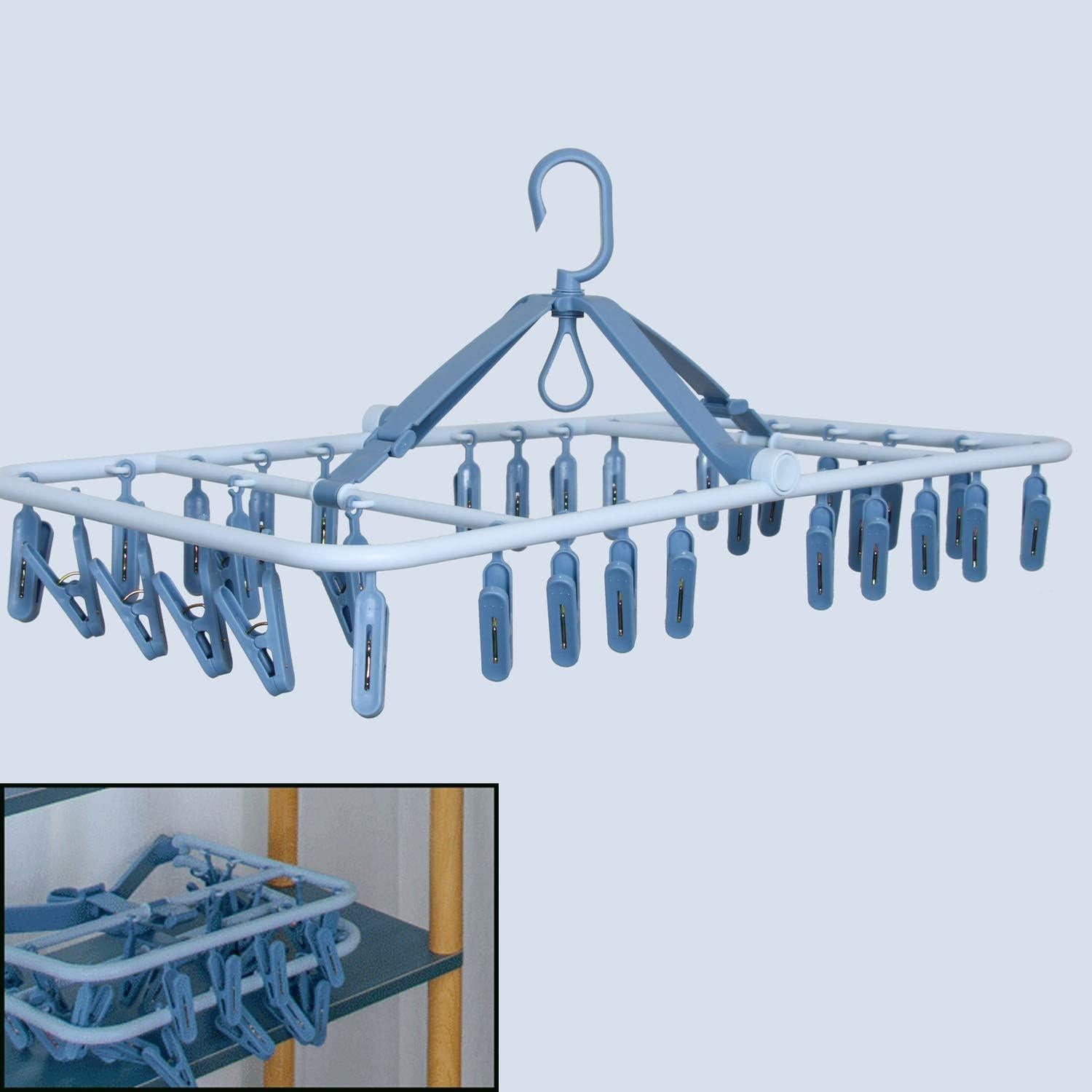 Percha Plegable Foshine Azul con 32 Clips para Secado