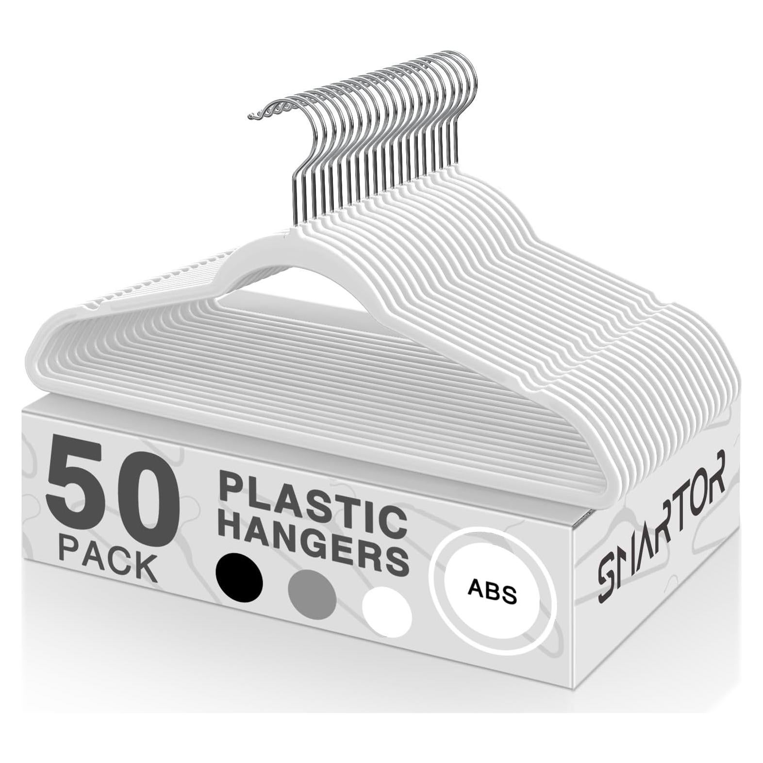 Perchas de Plástico SMARTOR 50 Unidades Resistentes Blancas