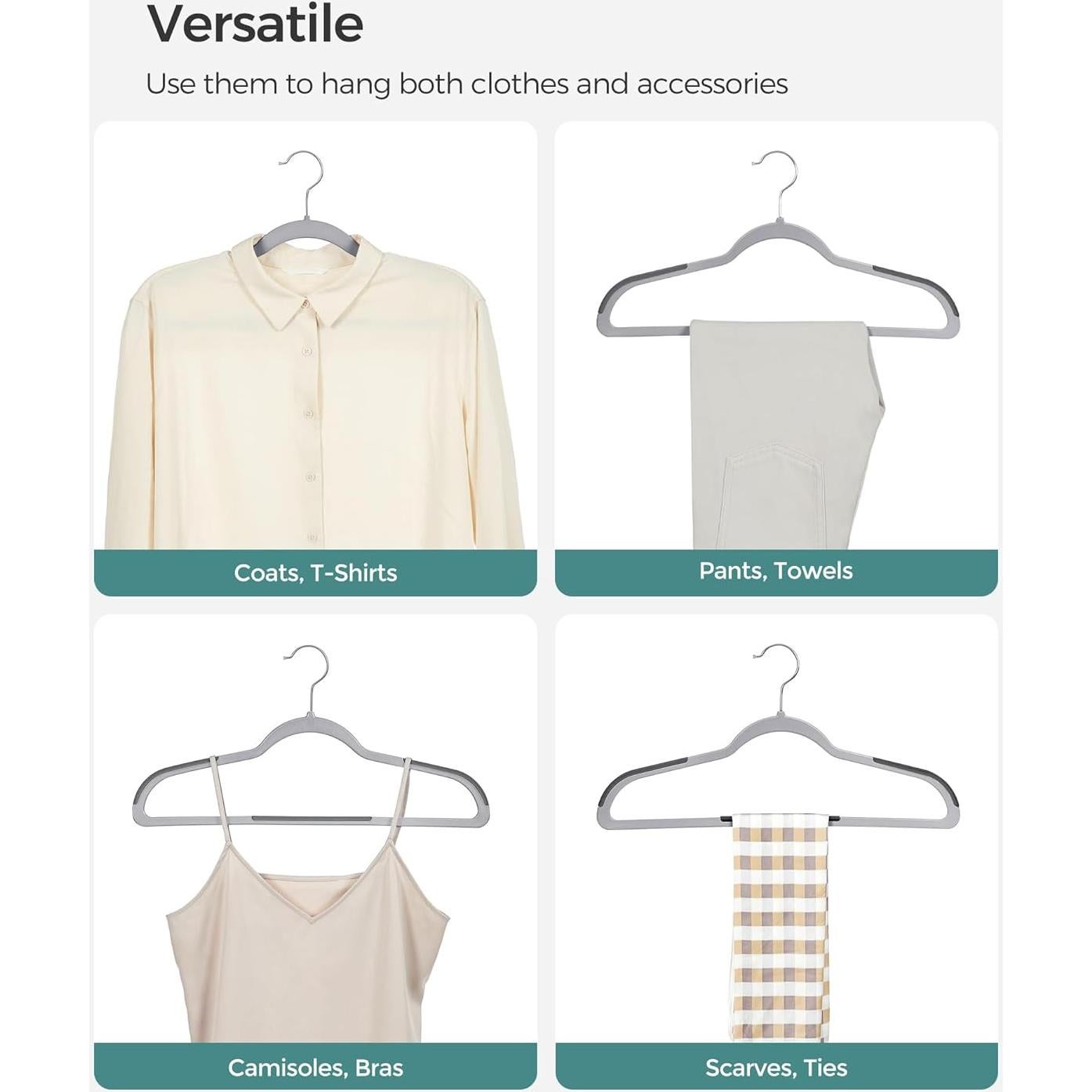 Perchas de Plástico SONGMICS 50 Unidades Ahorra Espacio Gris