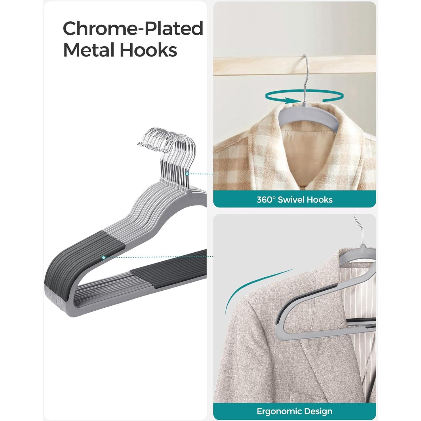 Perchas de Plástico SONGMICS 50 Unidades Ahorra Espacio Gris