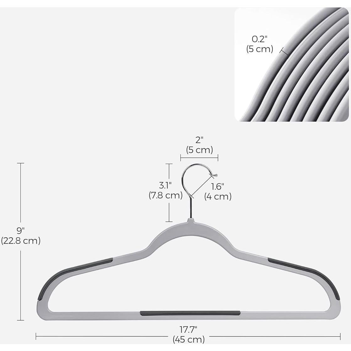 Perchas de Plástico SONGMICS 50 Unidades Ahorra Espacio Gris